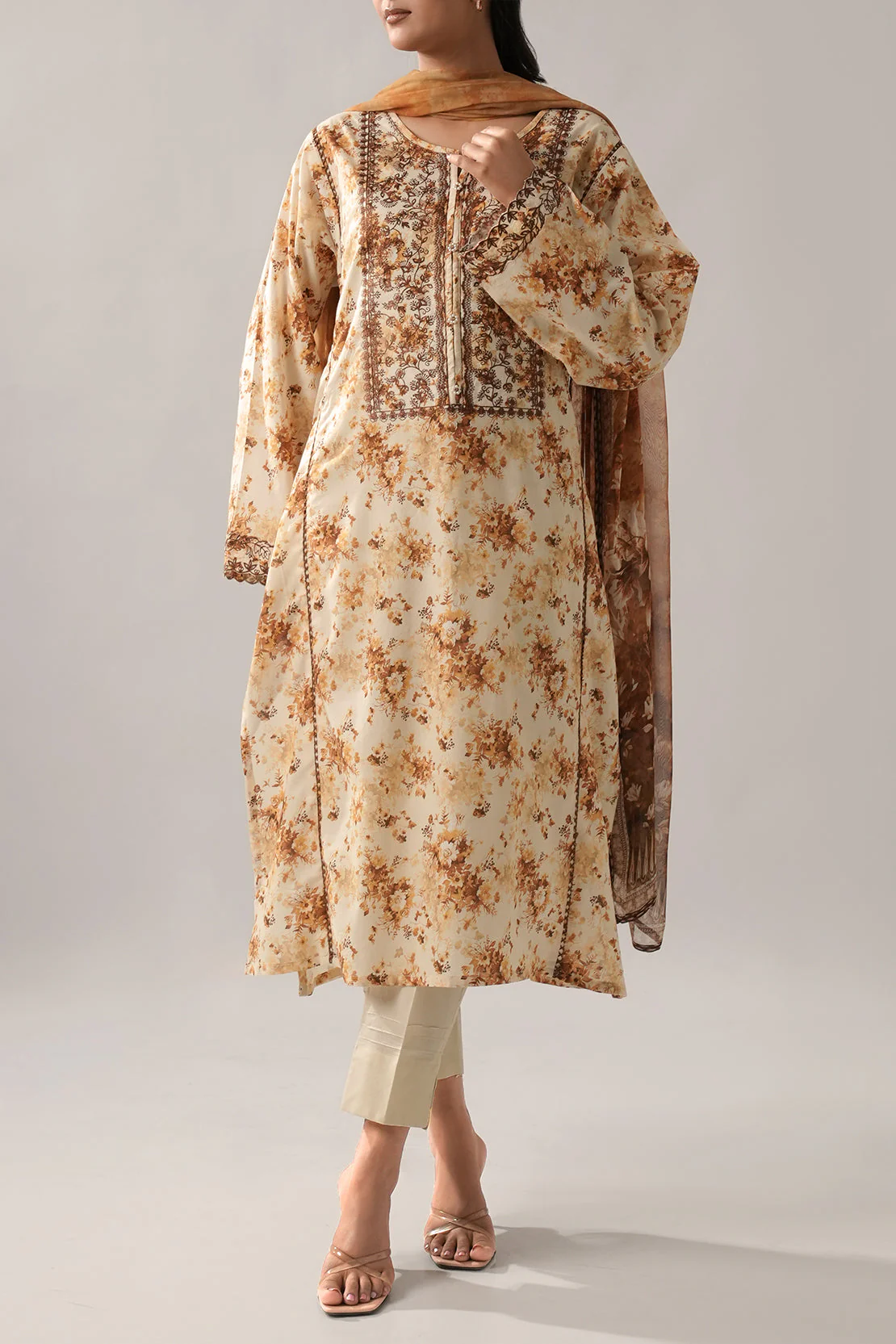 Printed Embroidered Lawn Stitched 2 Piece (Shirt/Dupatta) - Image 3