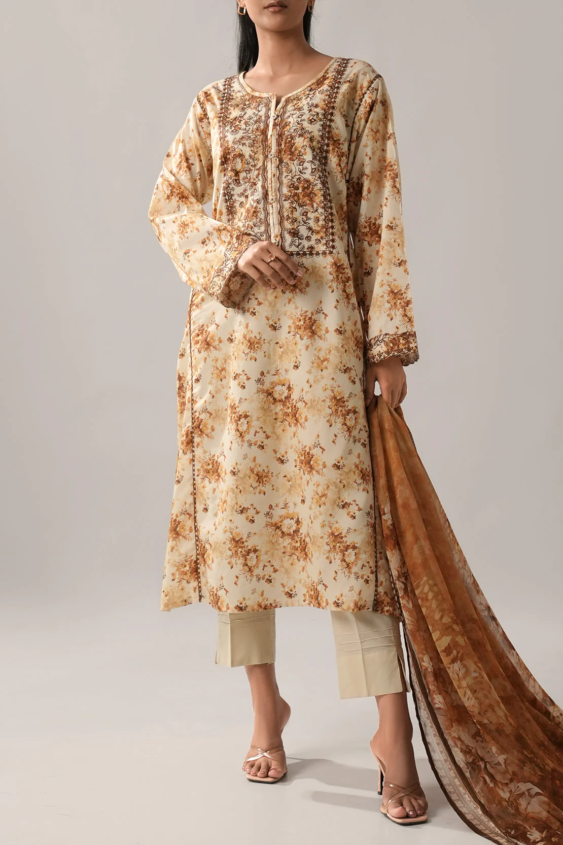 Printed Embroidered Lawn Stitched 2 Piece (Shirt/Dupatta) - Image 5