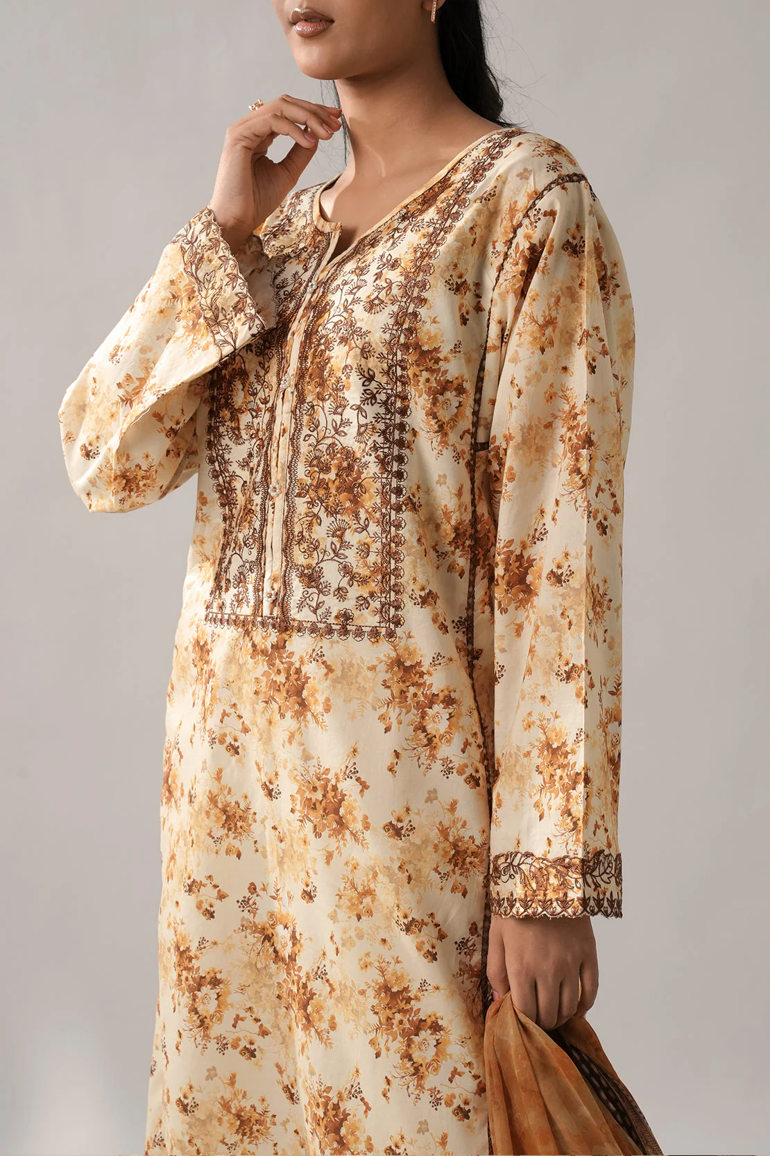 Printed Embroidered Lawn Stitched 2 Piece (Shirt/Dupatta) - Image 6