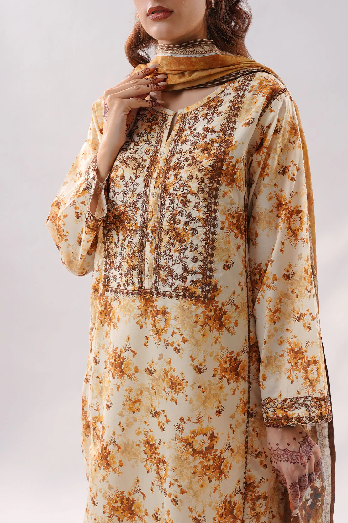 Printed Embroidered Lawn Stitched 2 Piece (Shirt/Dupatta)