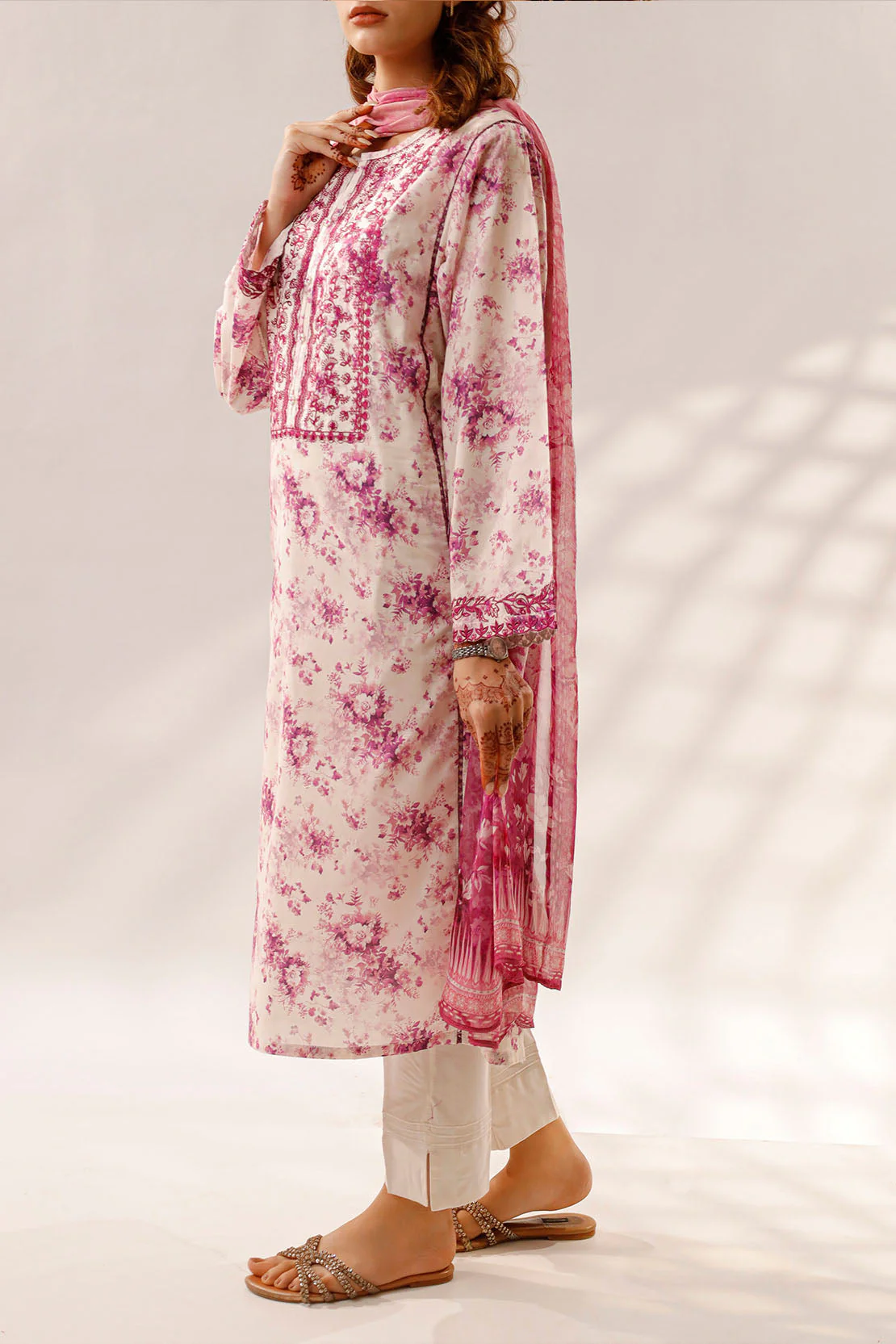 Printed Embroidered Lawn Stitched 2 Piece (Shirt/Dupatta) - Image 2