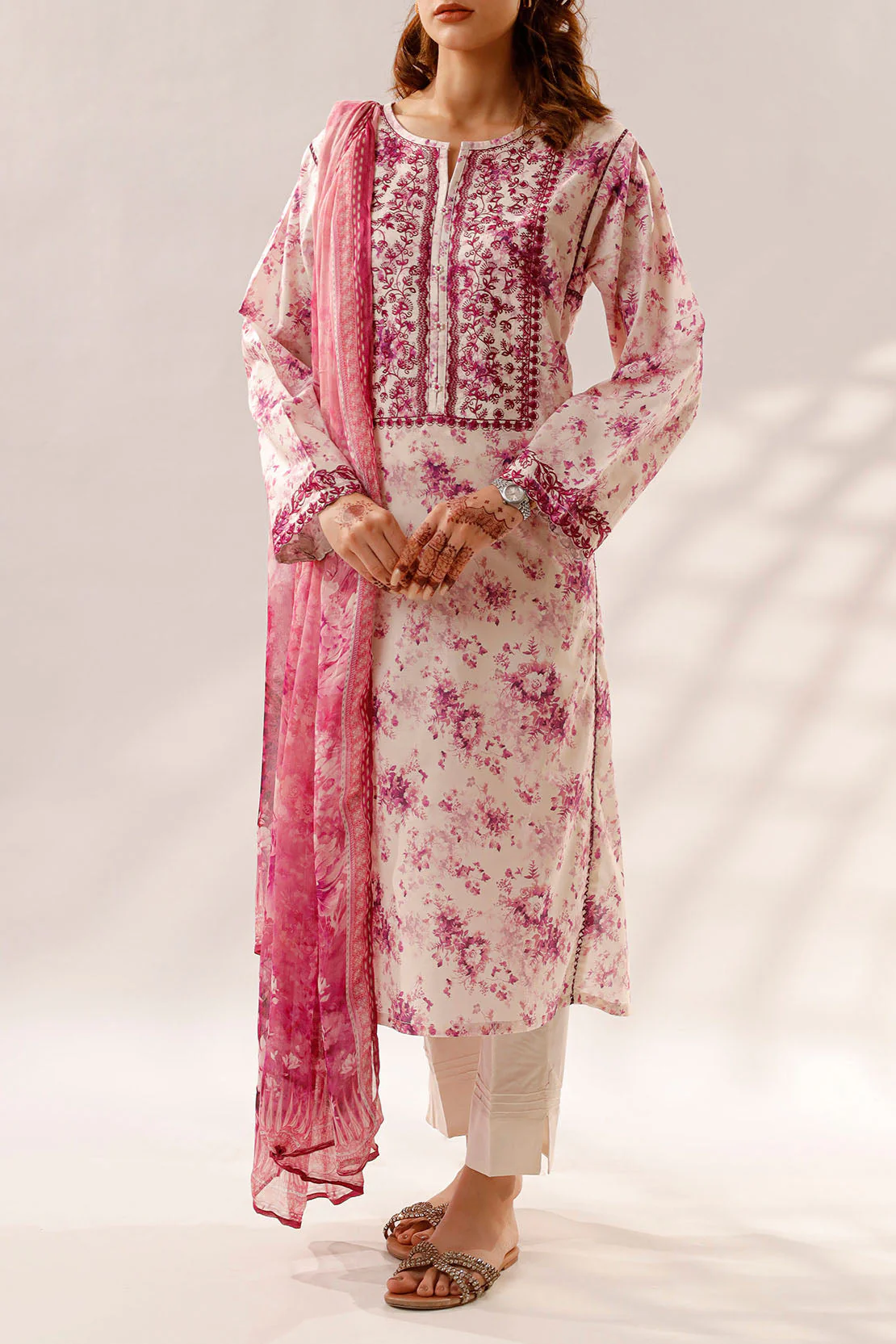 Printed Embroidered Lawn Stitched 2 Piece (Shirt/Dupatta) - Image 3