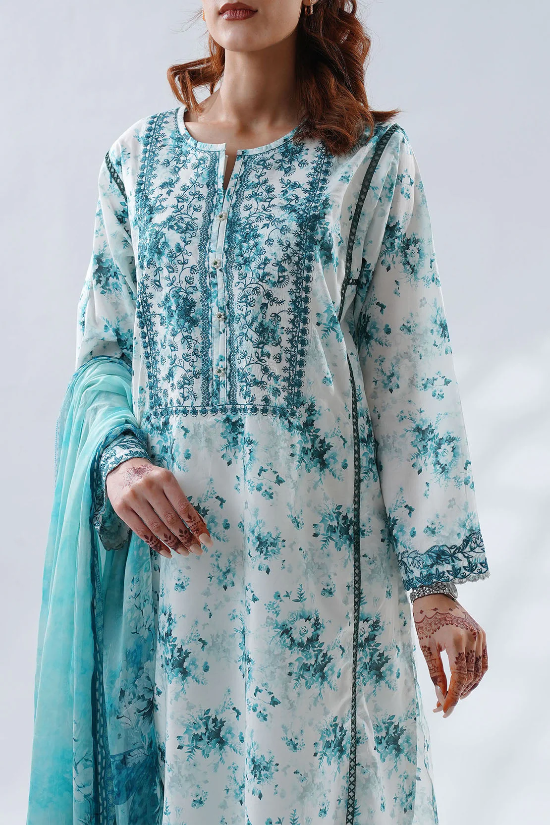 Printed Embroidered Lawn Stitched 2 Piece (Shirt/Dupatta)