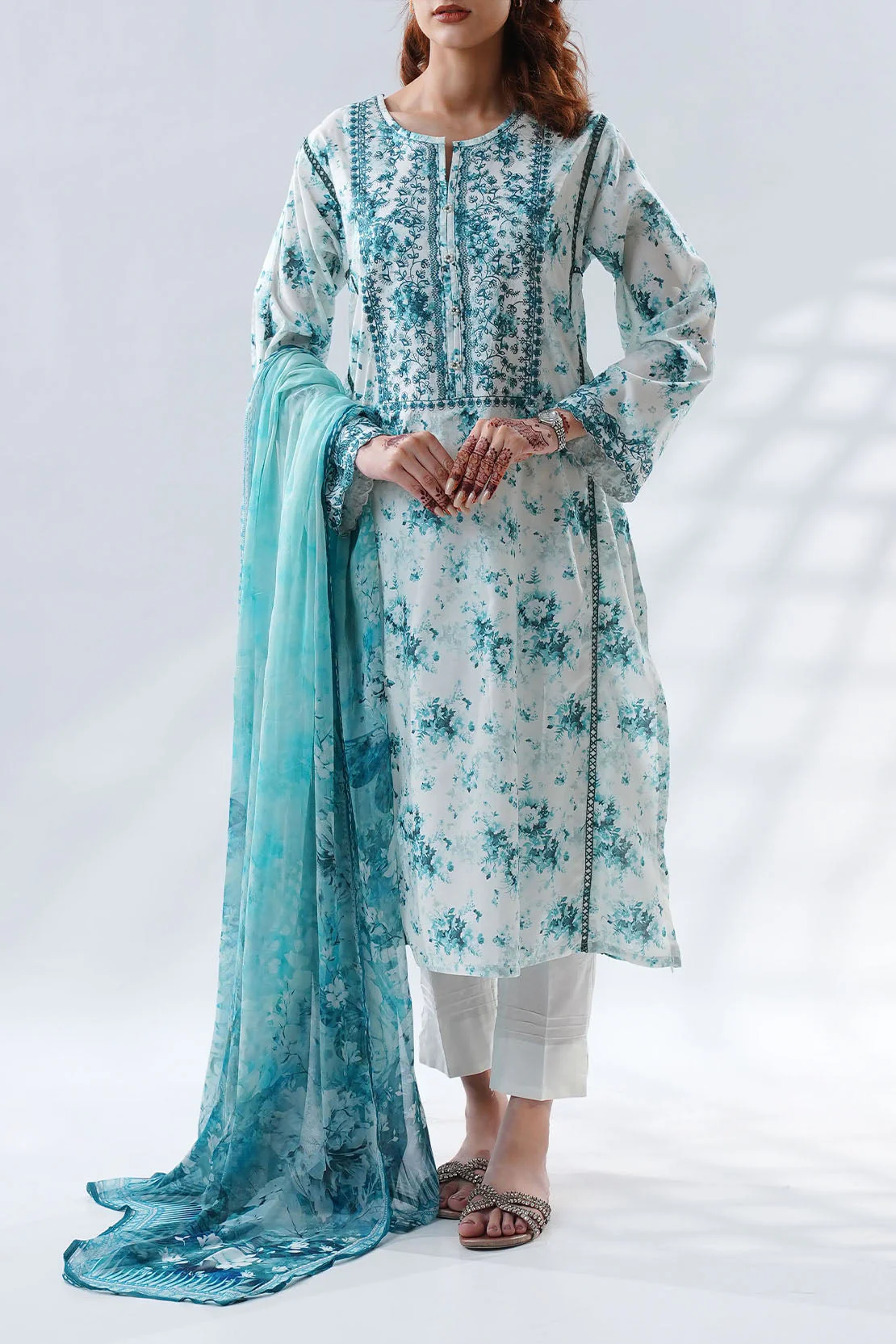 Printed Embroidered Lawn Stitched 2 Piece (Shirt/Dupatta) - Image 2