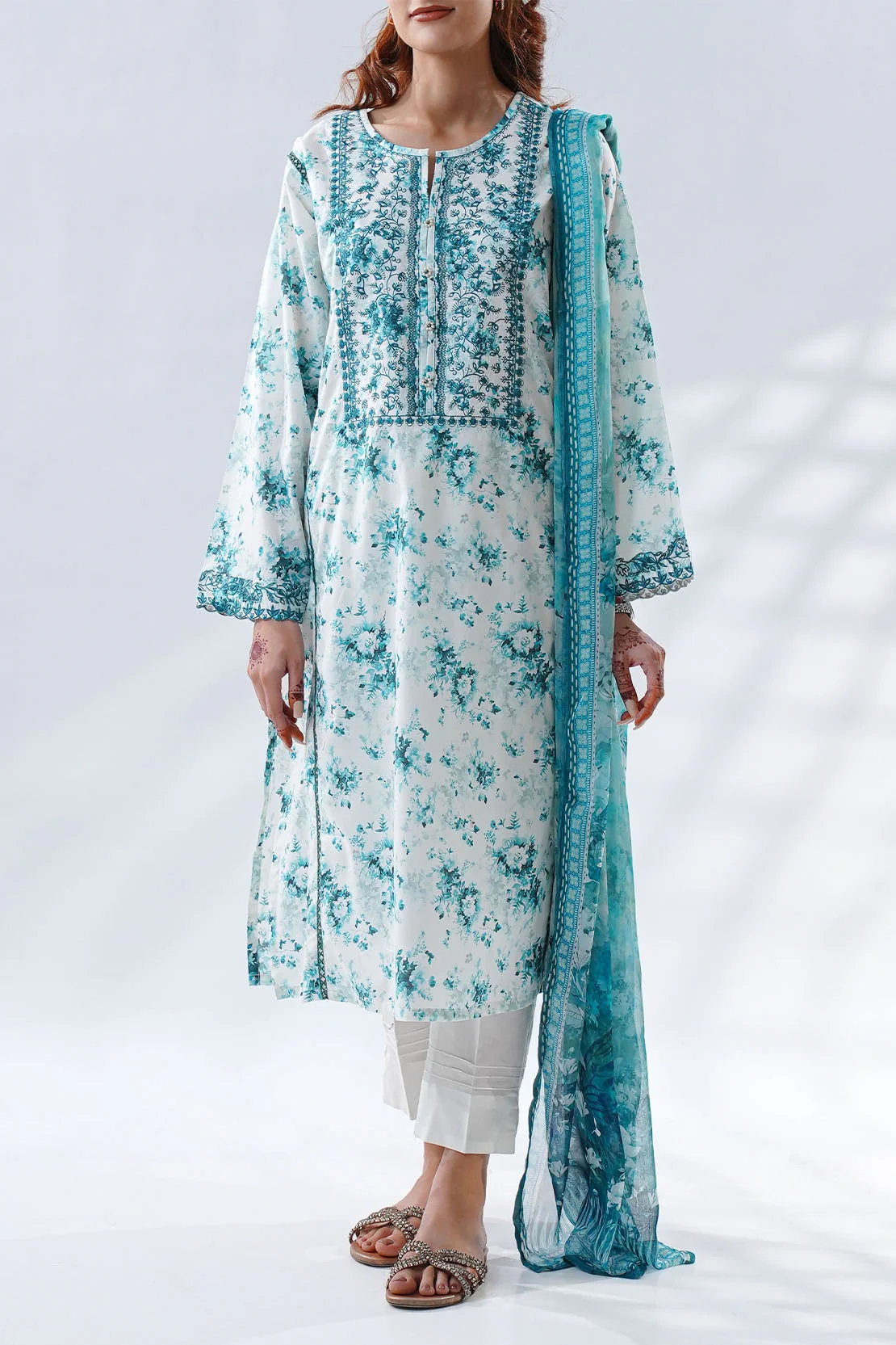 Printed Embroidered Lawn Stitched 2 Piece (Shirt/Dupatta) - Image 3