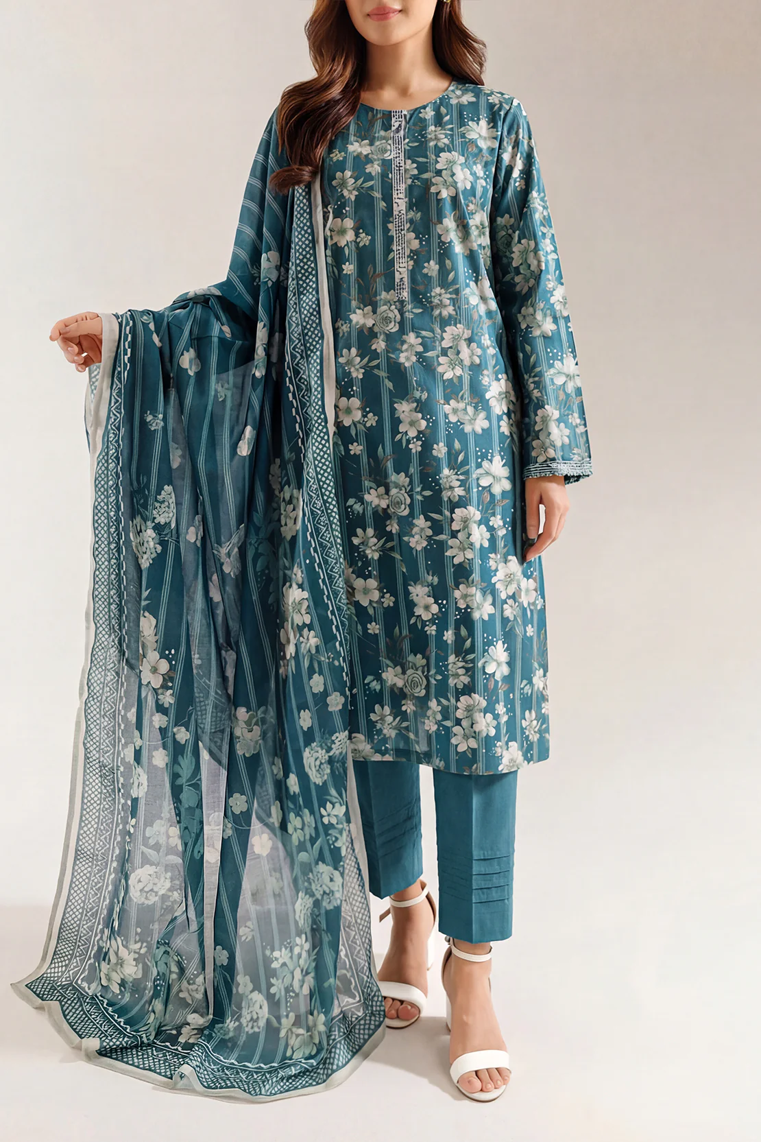 Printed Embroidered Lawn Stitched 2 Piece (Shirt/Dupatta) - Image 2