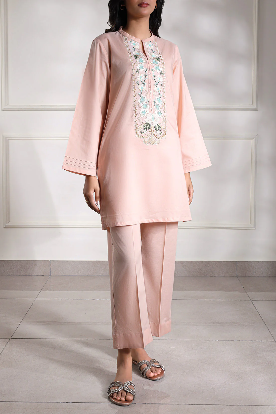 Solid + Embroidered Lawn Stitched 2 Piece (Shirt/Trouser) - Image 2