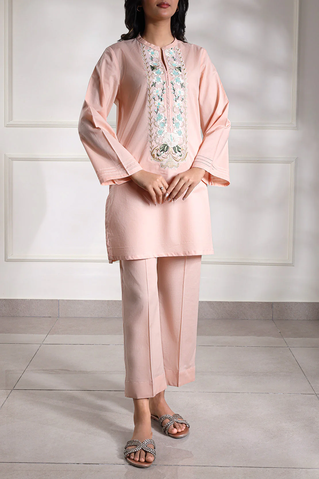Solid + Embroidered Lawn Stitched 2 Piece (Shirt/Trouser) - Image 3