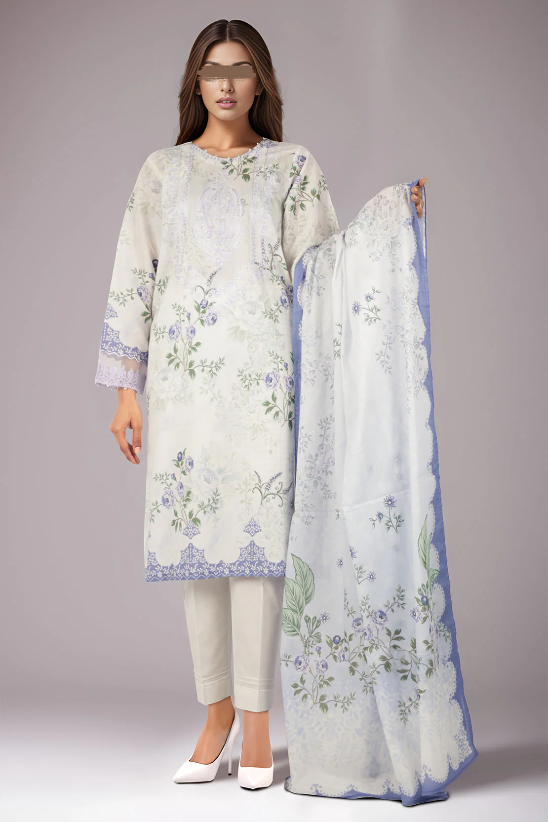 Printed Embroidered Lawn Stitched 3 Piece - Image 2