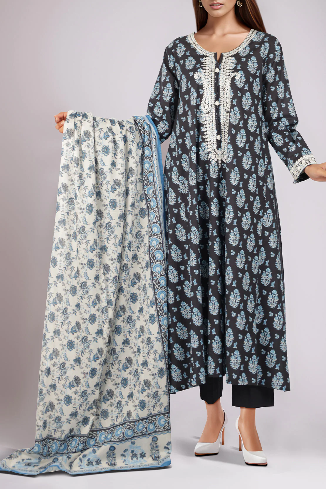 Printed Embroidered Lawn Stitched 3 Piece - Image 2