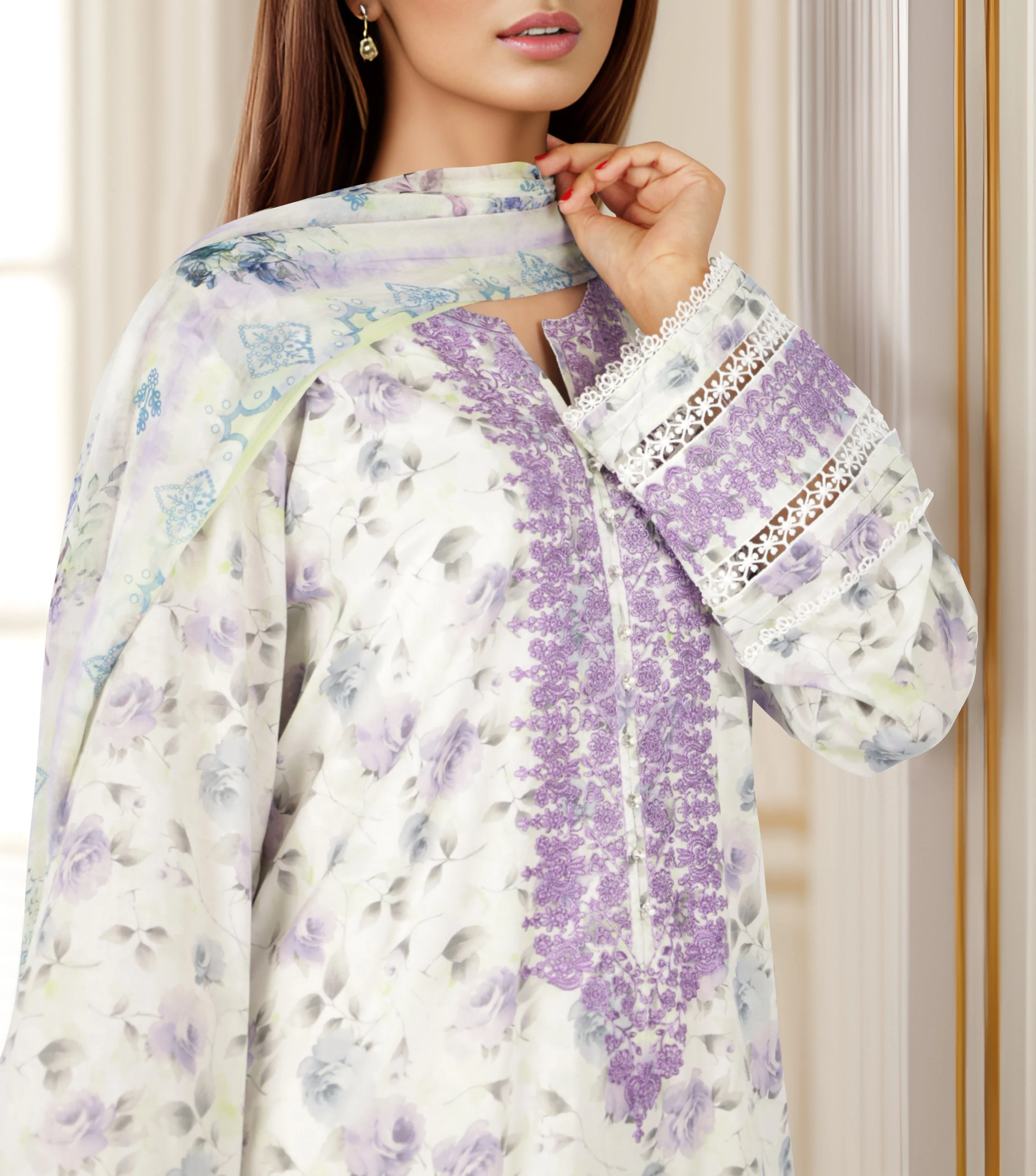 Printed Embroidered Lawn Stitched 3 Piece - Image 5