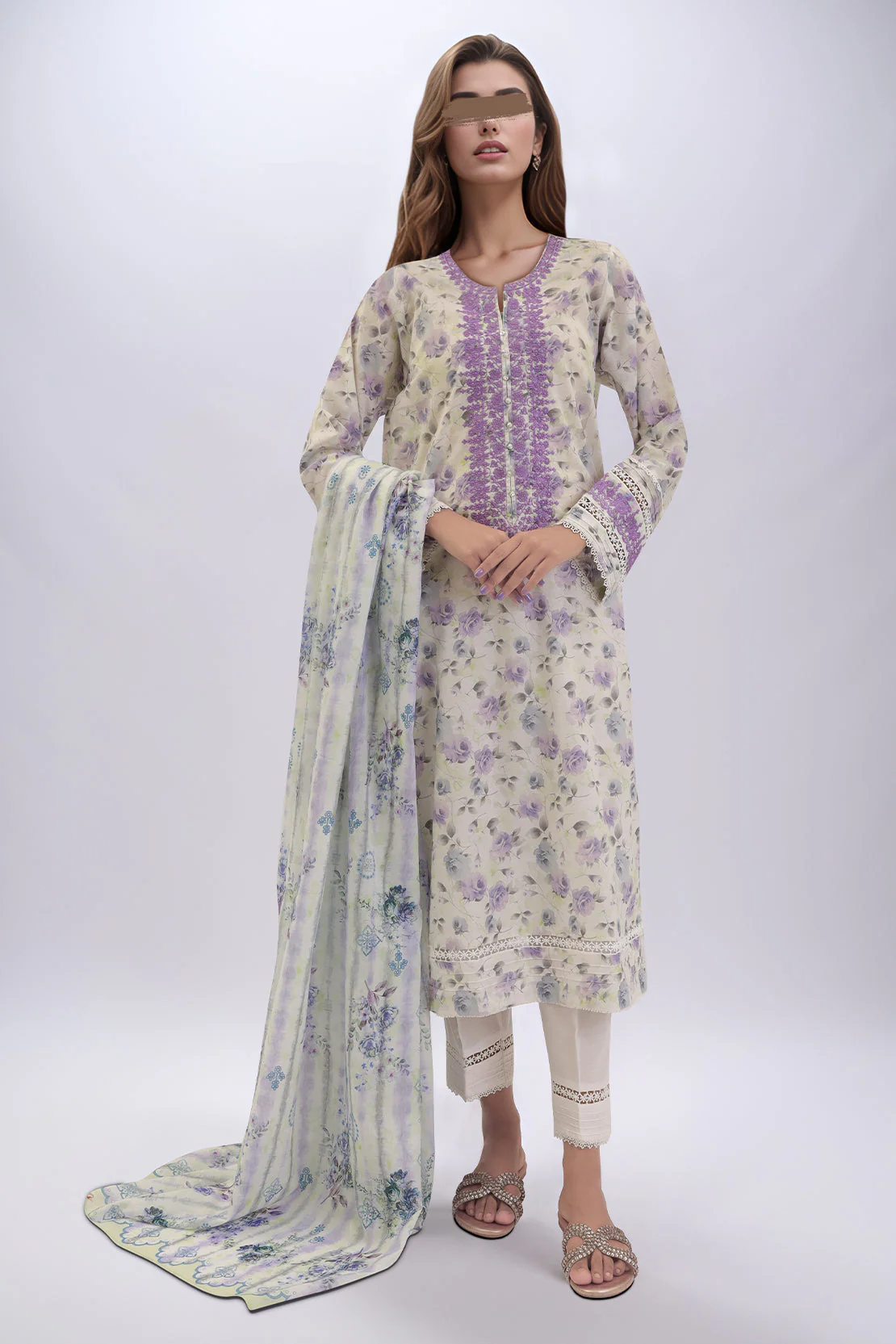 Printed Embroidered Lawn Stitched 3 Piece - Image 2