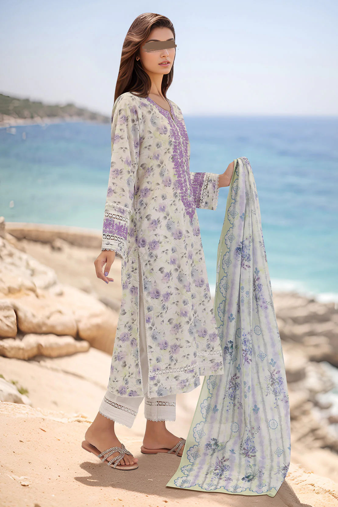 Printed Embroidered Lawn Stitched 3 Piece - Image 3