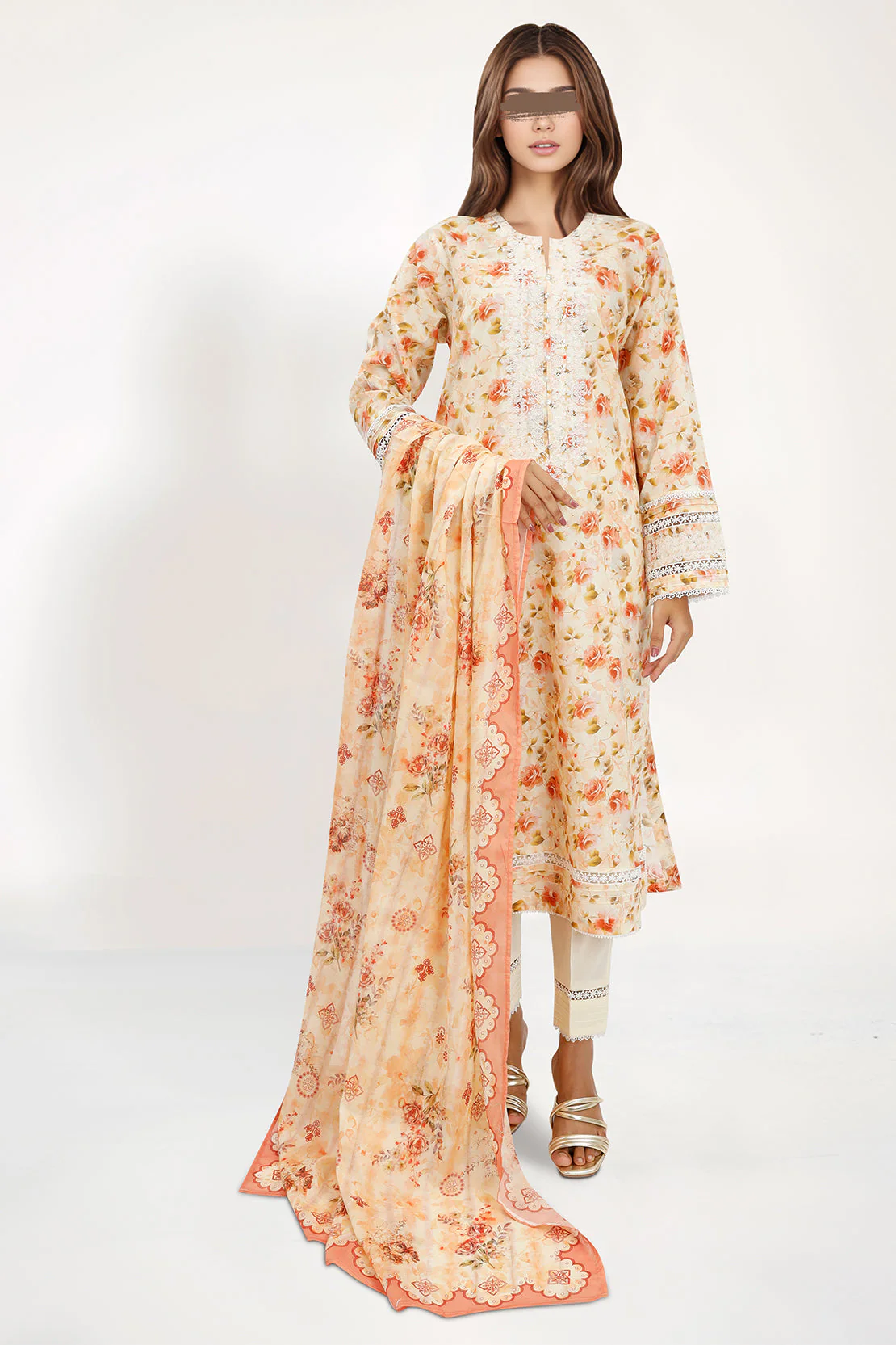 Printed Embroidered Lawn Stitched 3 Piece - Image 2