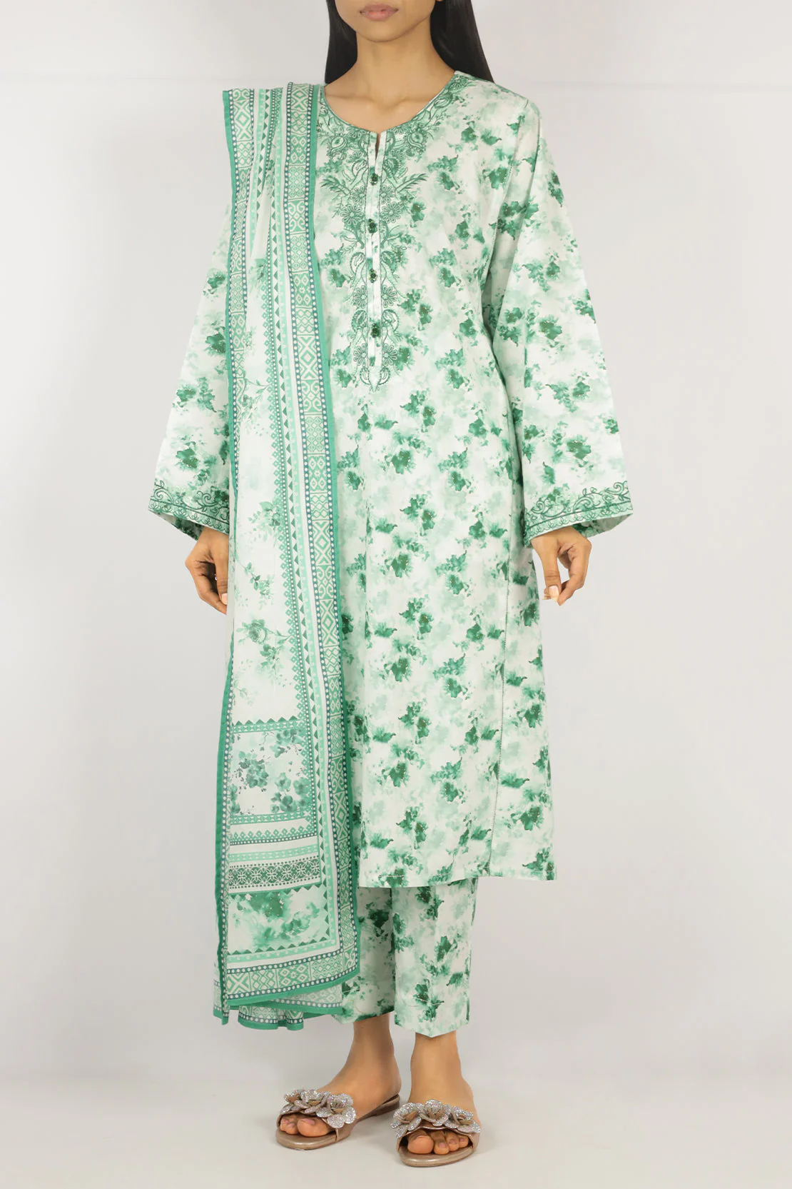 Printed Embroidered Lawn Stitched 3 Piece - Image 2