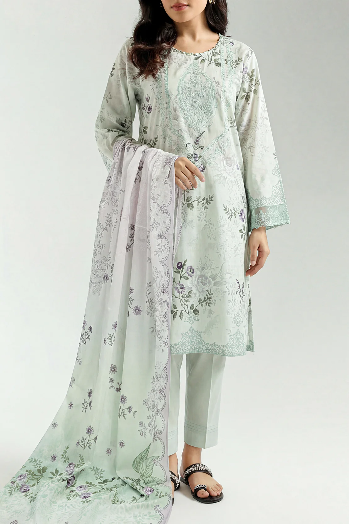 Printed Embroidered Lawn Stitched 3 Piece - Image 2