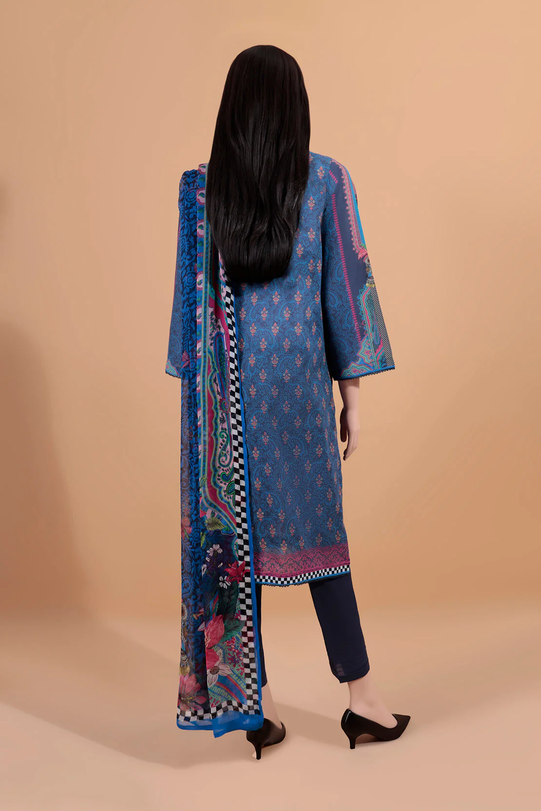 Printed Embroidered Lawn Stitched 3 Piece With Chiffon Dupatta - Image 2
