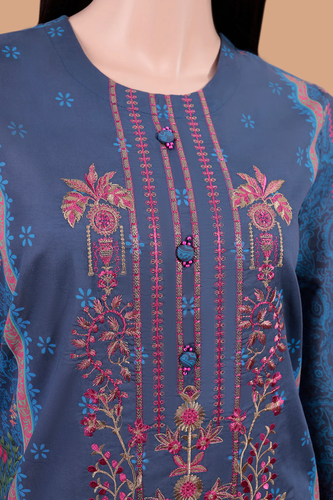 Printed Embroidered Lawn Stitched 3 Piece With Chiffon Dupatta - Image 3