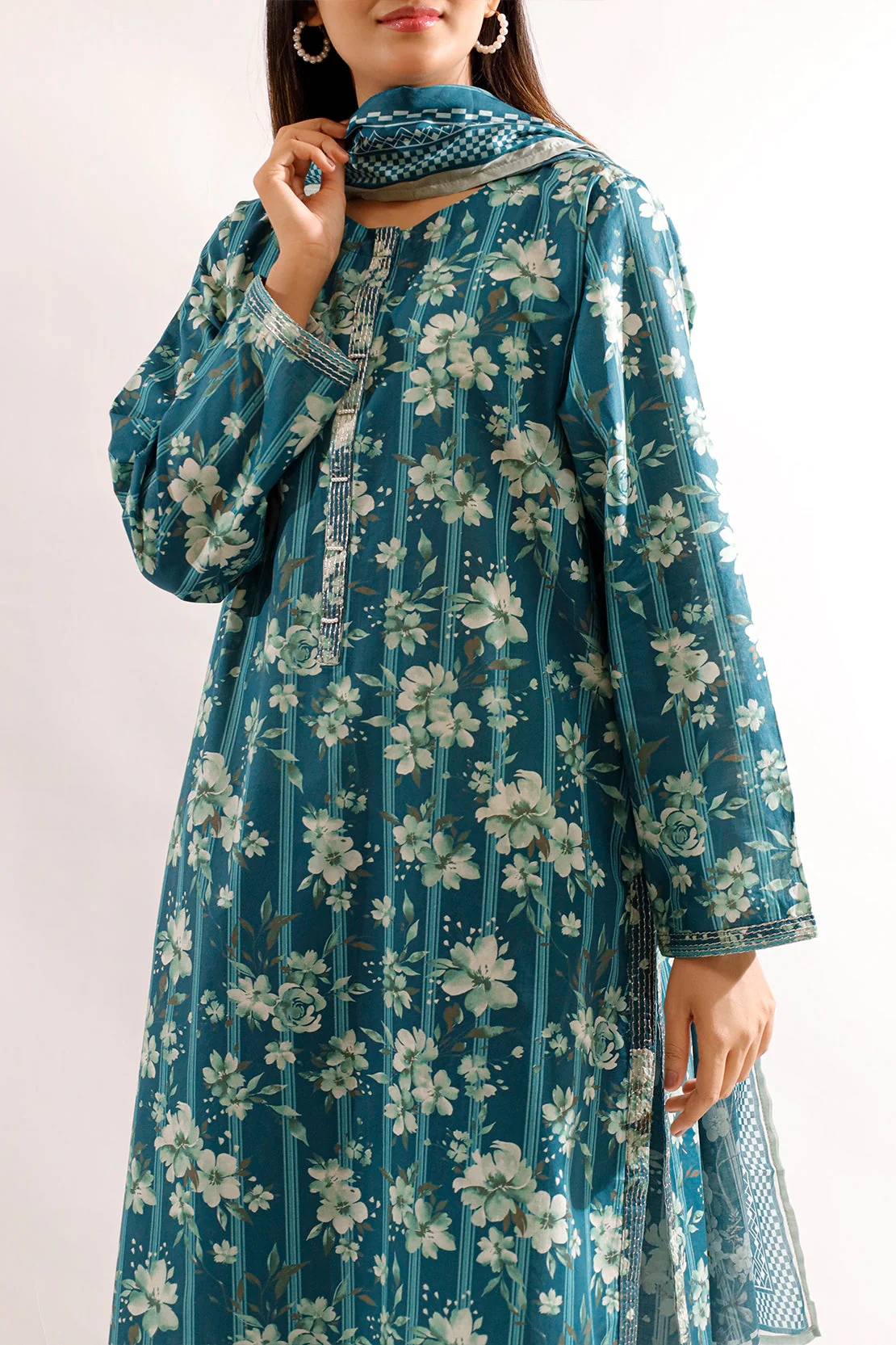 Printed Embroidered Lawn Stitched Shirt - Image 3