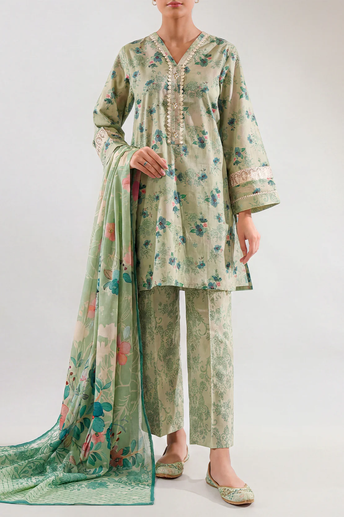 Printed Embroidered Lawn Stitched Shirt - Image 3