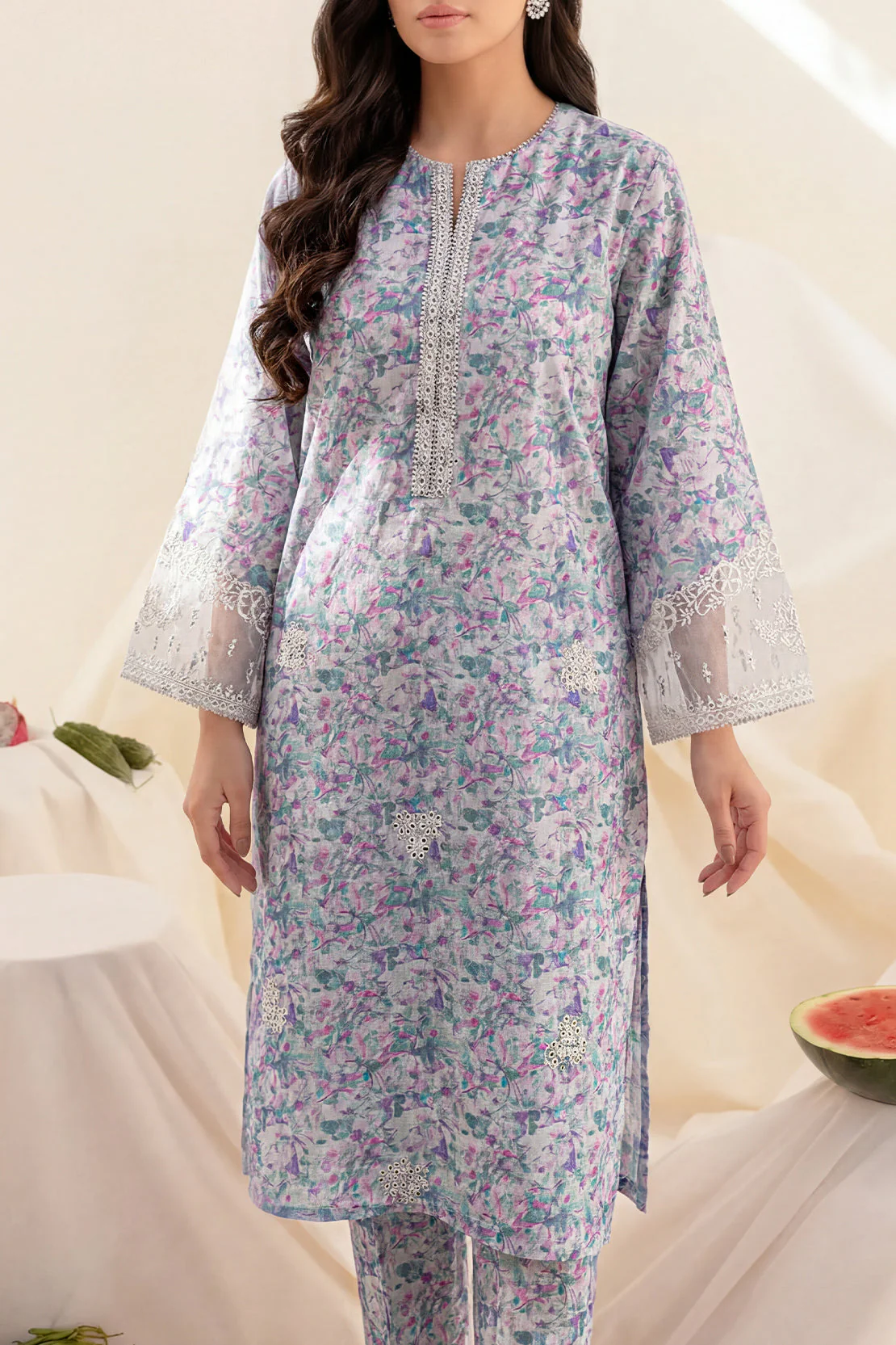 Printed Embroidered Lawn Stitched Shirt - Image 2