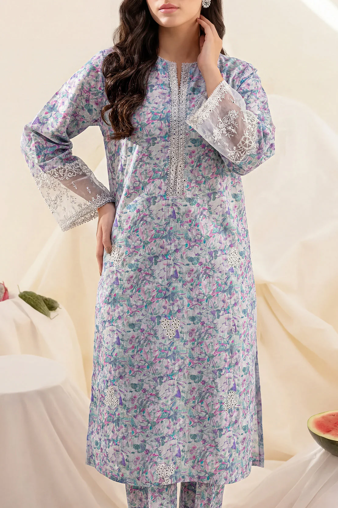 Printed Embroidered Lawn Stitched Shirt - Image 3