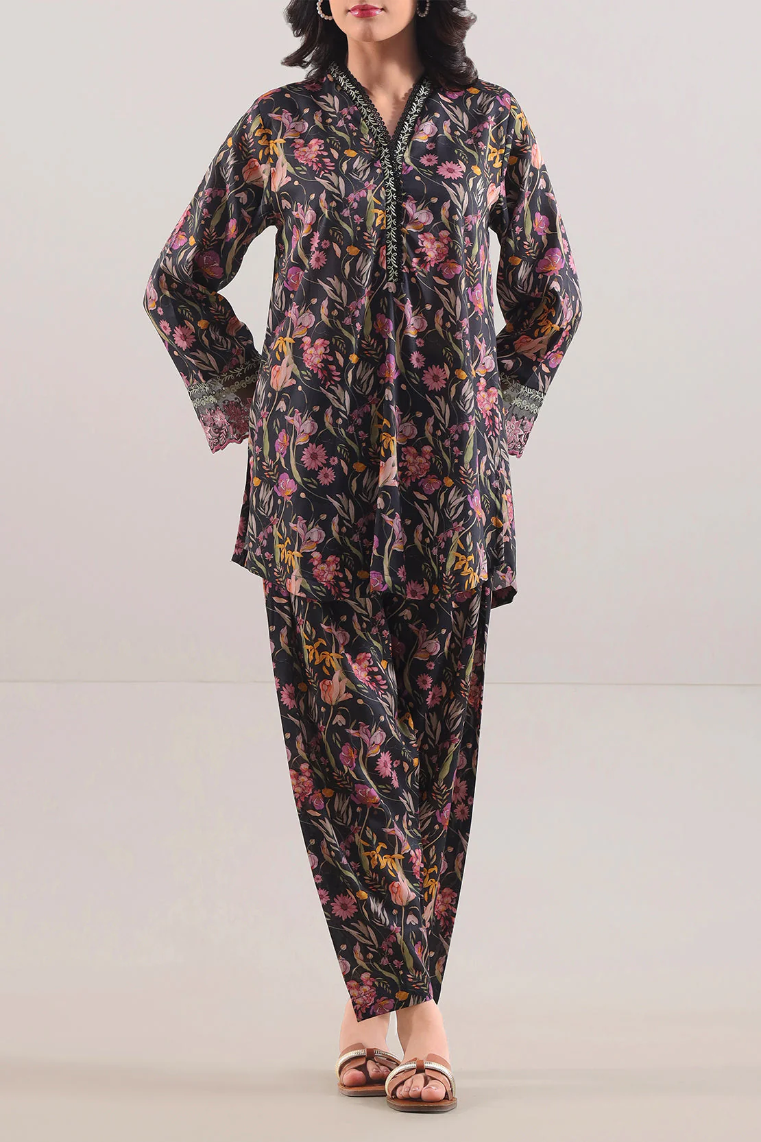 Printed Embroidered Silk Touch Stitched 2 Piece (Shirt/Trouser)