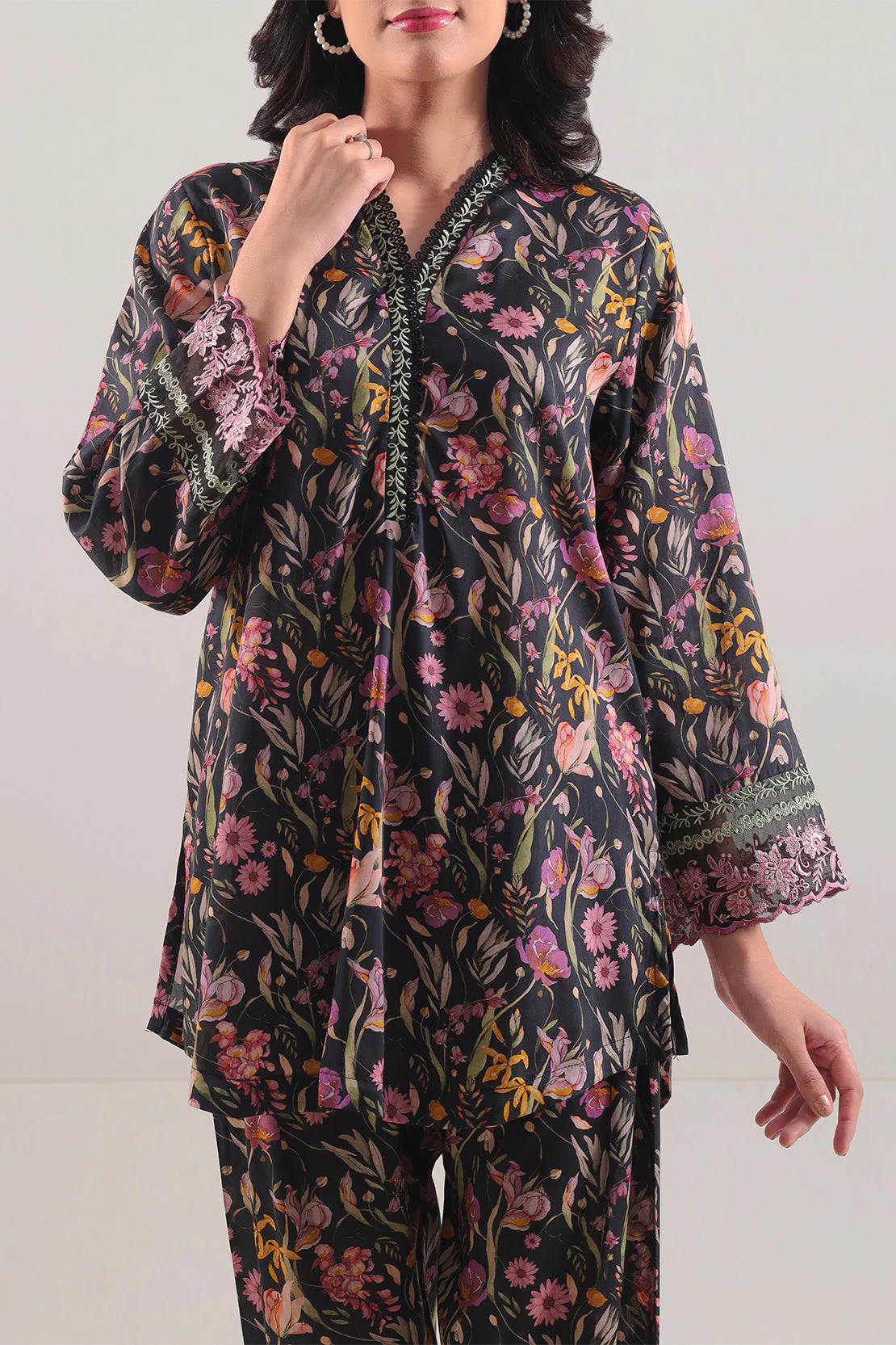 Printed Embroidered Silk Touch Stitched 2 Piece (Shirt/Trouser) - Image 2