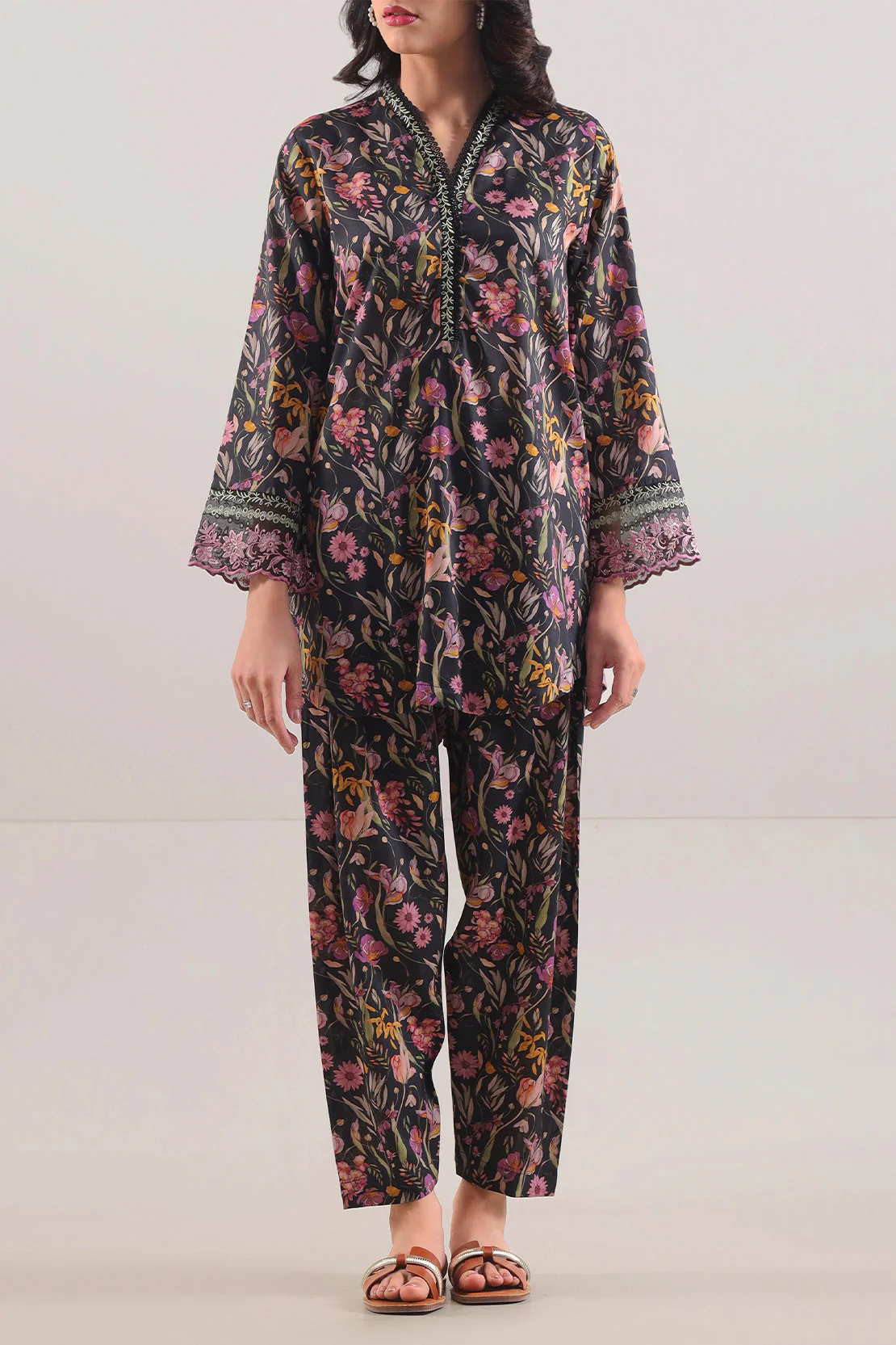 Printed Embroidered Silk Touch Stitched 2 Piece (Shirt/Trouser) - Image 3