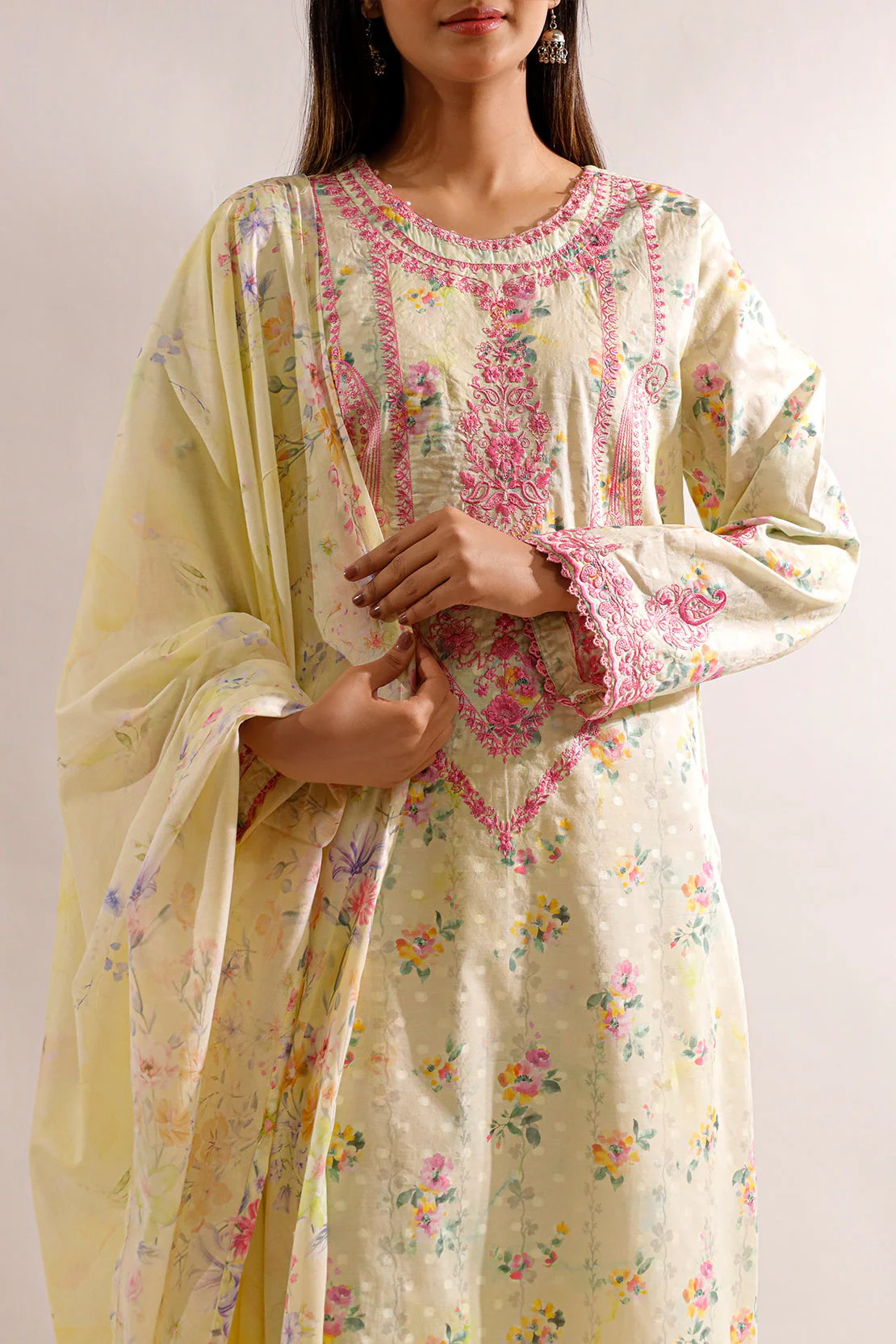 Printed Embroidered Self Jacquard Stitched 2 Piece (Shirt/Dupatta) - Image 4