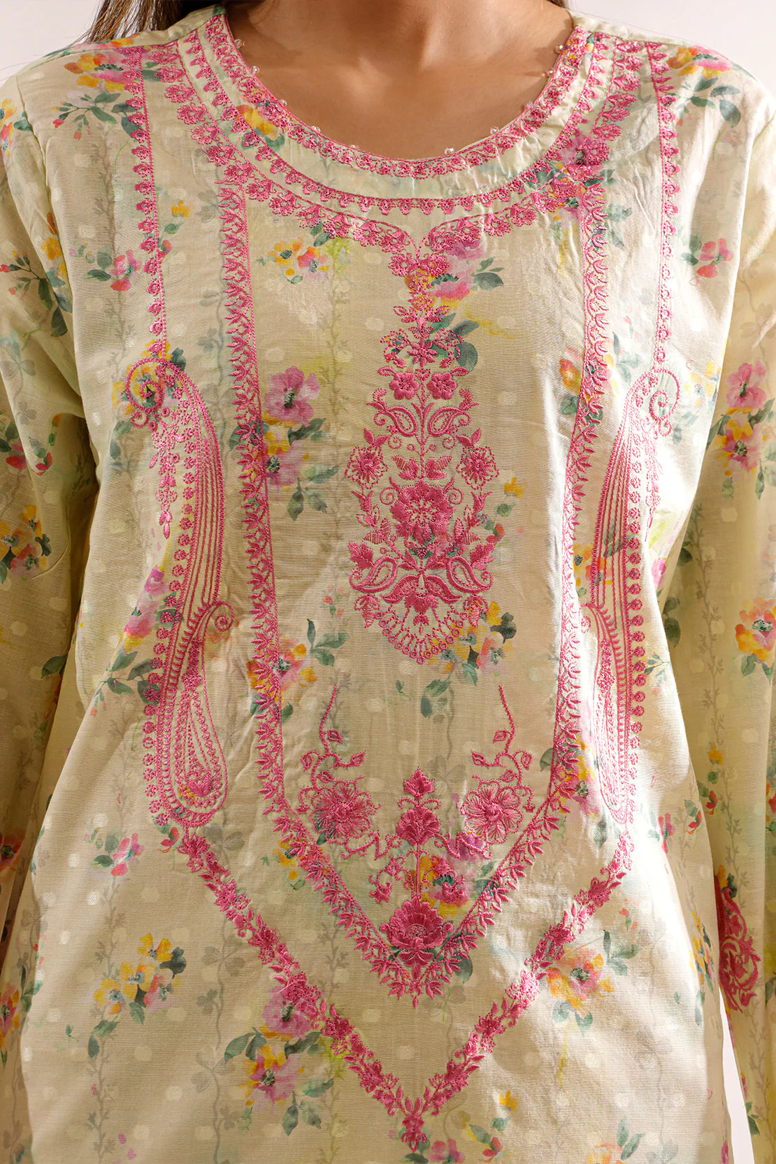Printed Embroidered Self Jacquard Stitched 2 Piece (Shirt/Dupatta) - Image 5