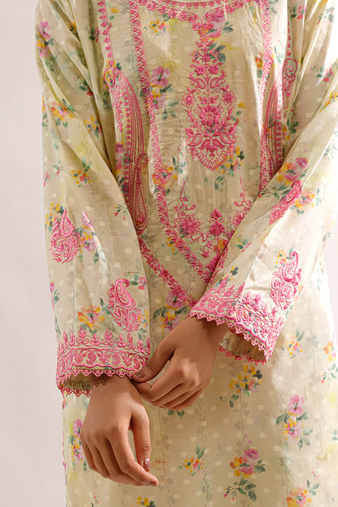 Printed Embroidered Self Jacquard Stitched 2 Piece (Shirt/Dupatta) - Image 6
