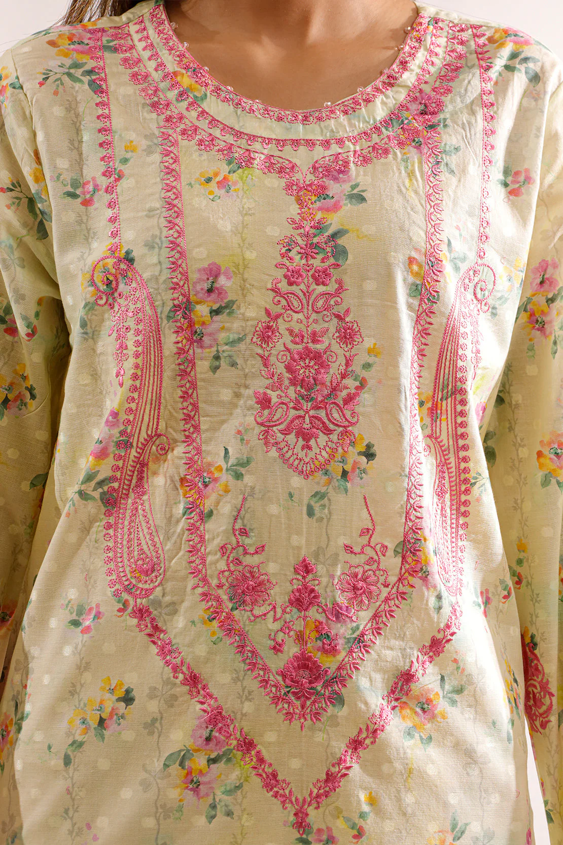 Printed Embroidered Self Jacquard Stitched 2 Piece (Shirt/Dupatta) - Image 4