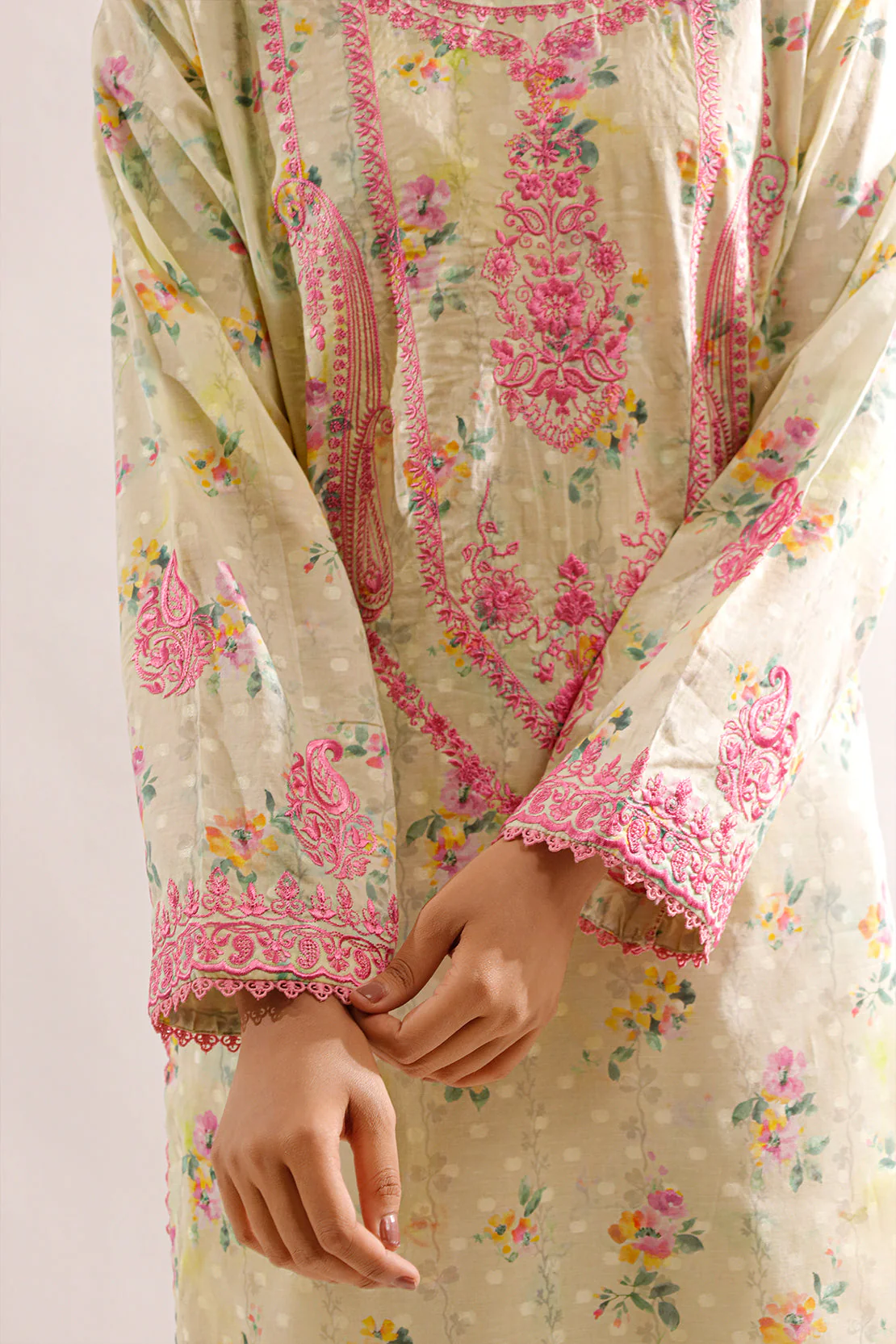 Printed Embroidered Self Jacquard Stitched 2 Piece (Shirt/Dupatta) - Image 5