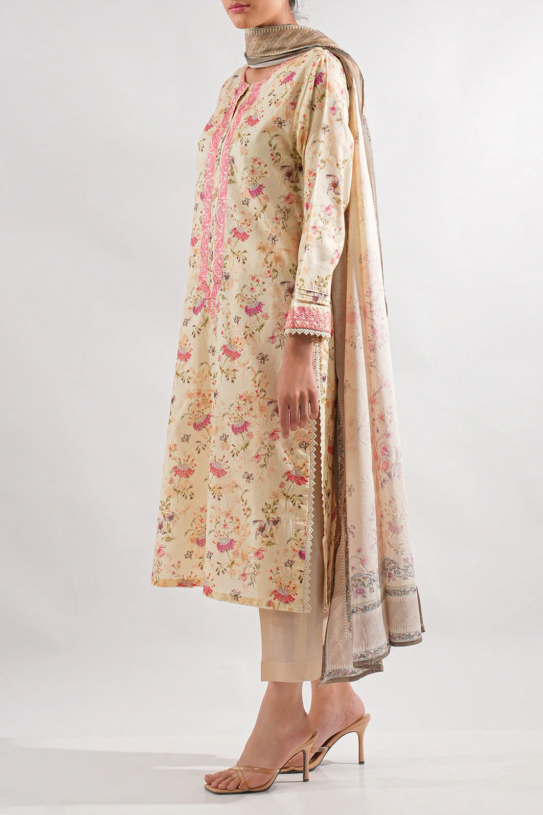 Printed Embroidered Self Jacquard Stitched 2 Piece (Shirt/Dupatta) - Image 3