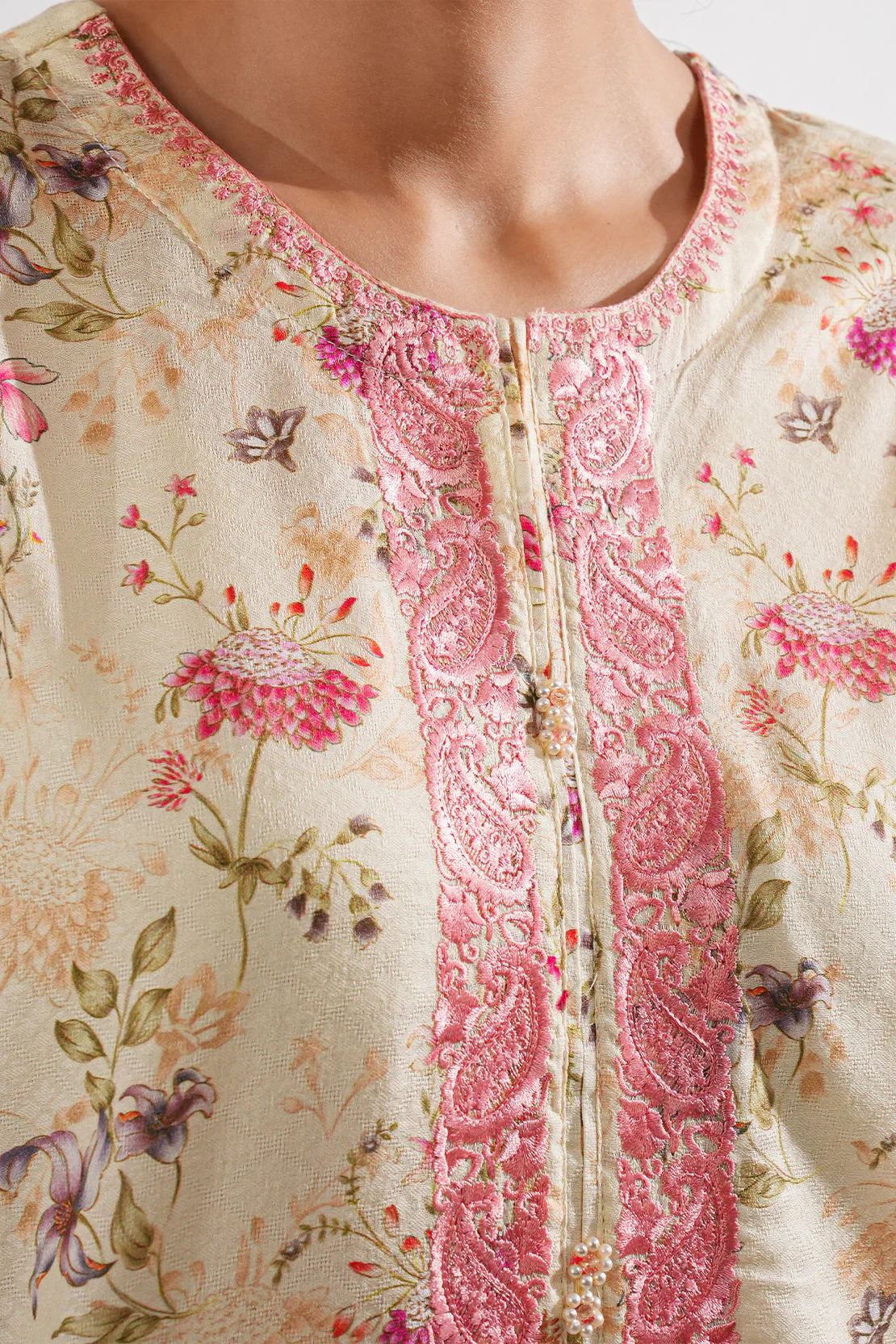 Printed Embroidered Self Jacquard Stitched 2 Piece (Shirt/Dupatta) - Image 5