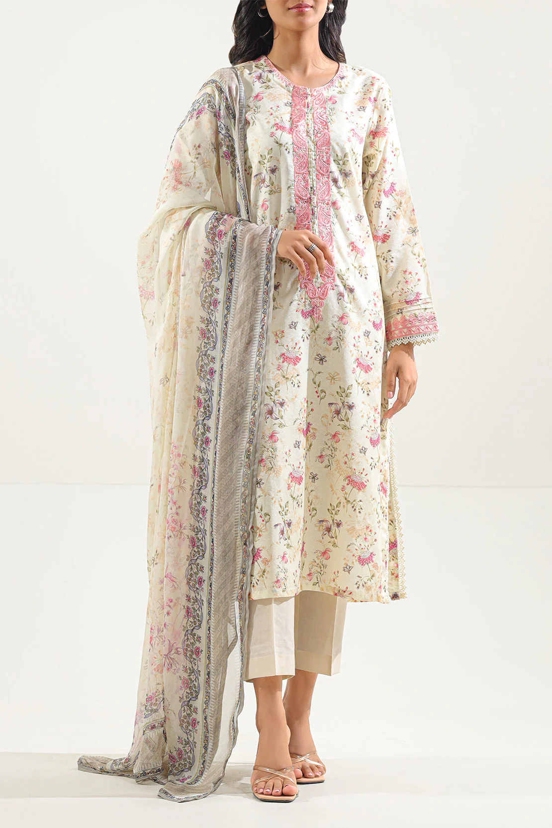 Printed Embroidered Self Jacquard Stitched 2 Piece (Shirt/Dupatta)