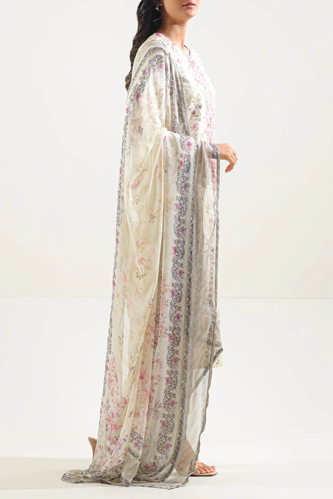 Printed Embroidered Self Jacquard Stitched 2 Piece (Shirt/Dupatta) - Image 2