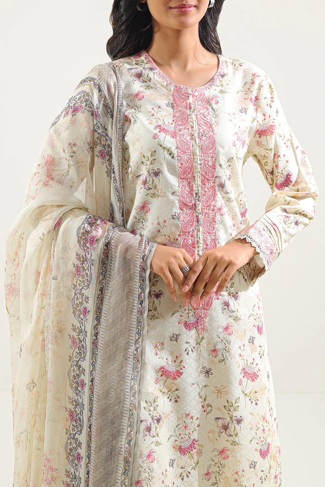 Printed Embroidered Self Jacquard Stitched 2 Piece (Shirt/Dupatta) - Image 3
