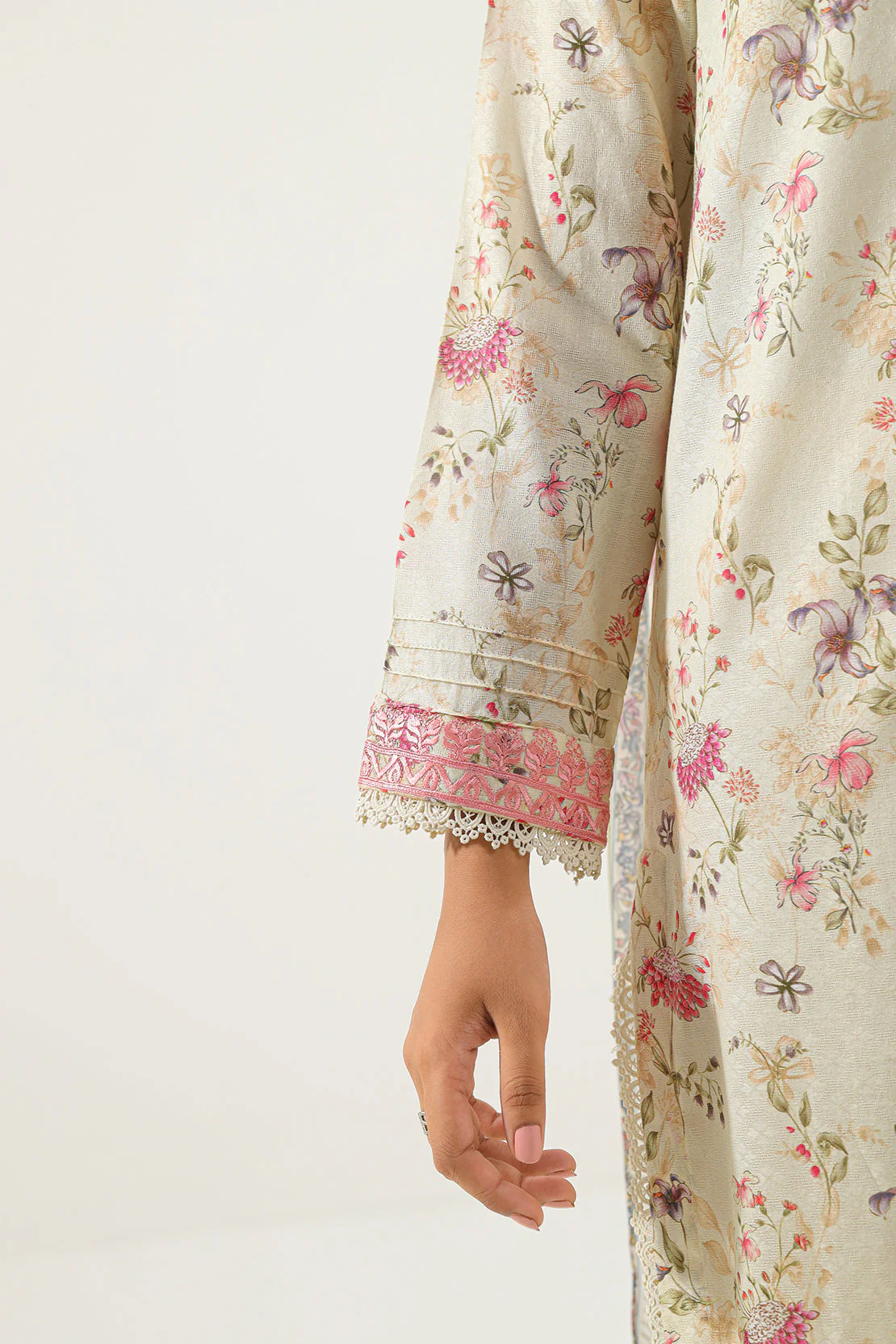 Printed Embroidered Self Jacquard Stitched 2 Piece (Shirt/Dupatta) - Image 5
