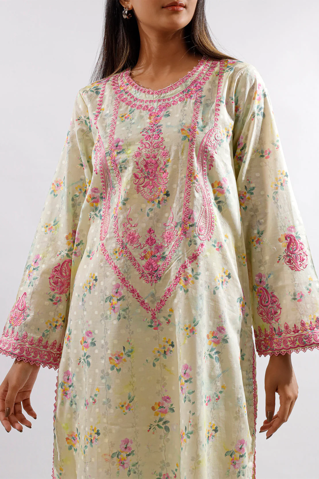 Printed Embroidered Self Jacquard Stitched Shirt