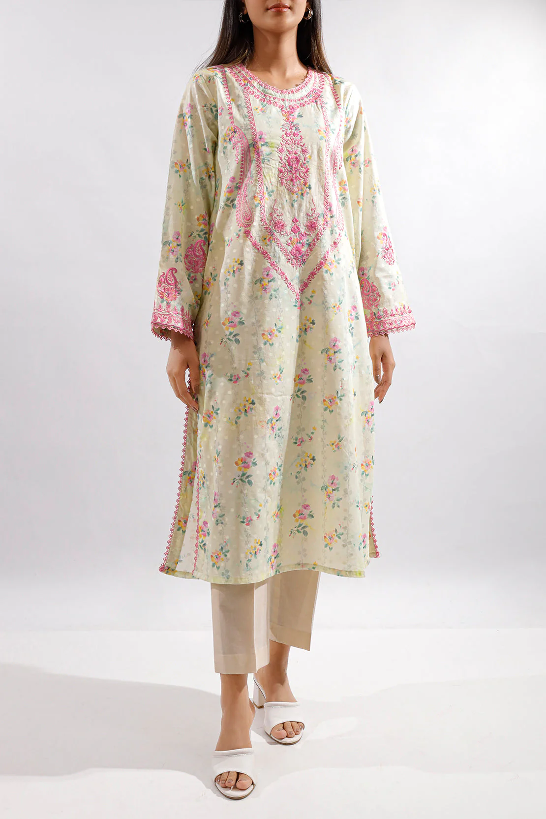 Printed Embroidered Self Jacquard Stitched Shirt - Image 2