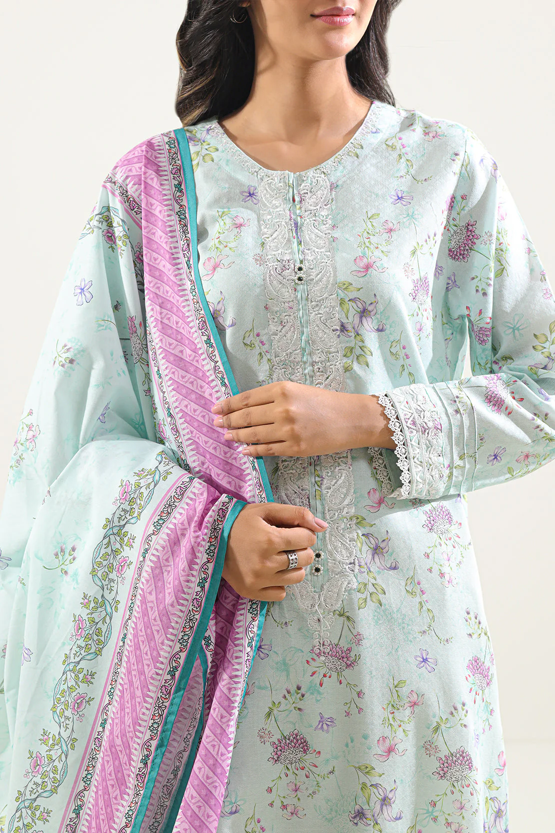 Printed Embroidered Self Jacquard Stitched Shirt - Image 2