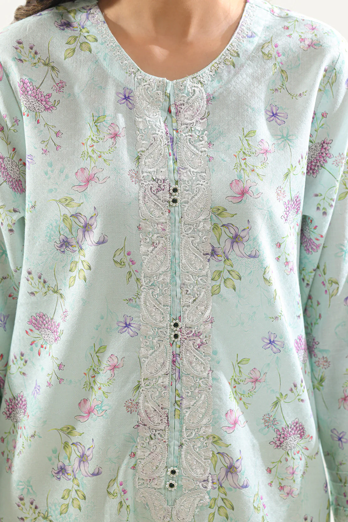Printed Embroidered Self Jacquard Stitched Shirt - Image 3