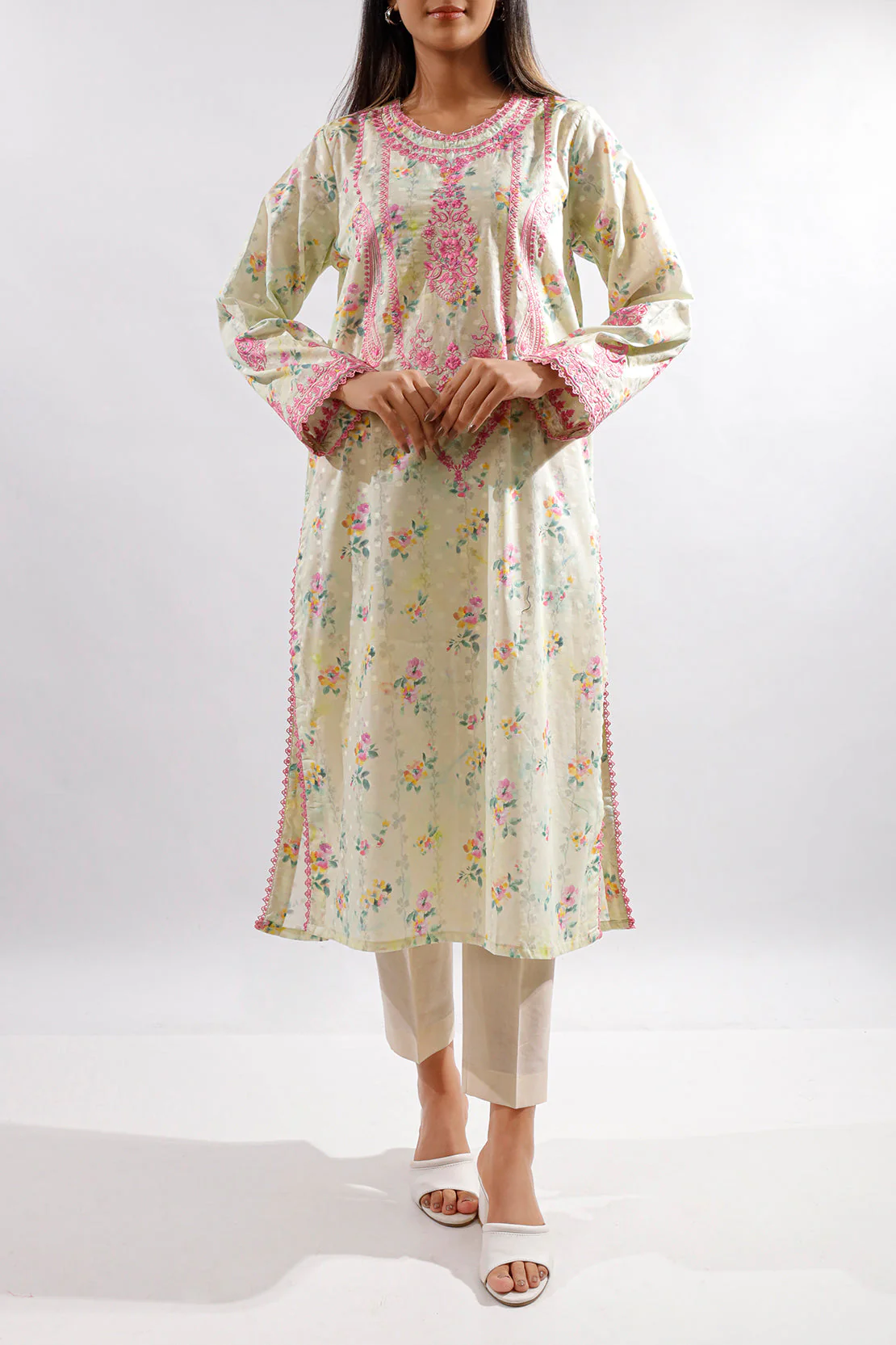 Printed Embroidered Self Jacquard Stitched Shirt - Image 3