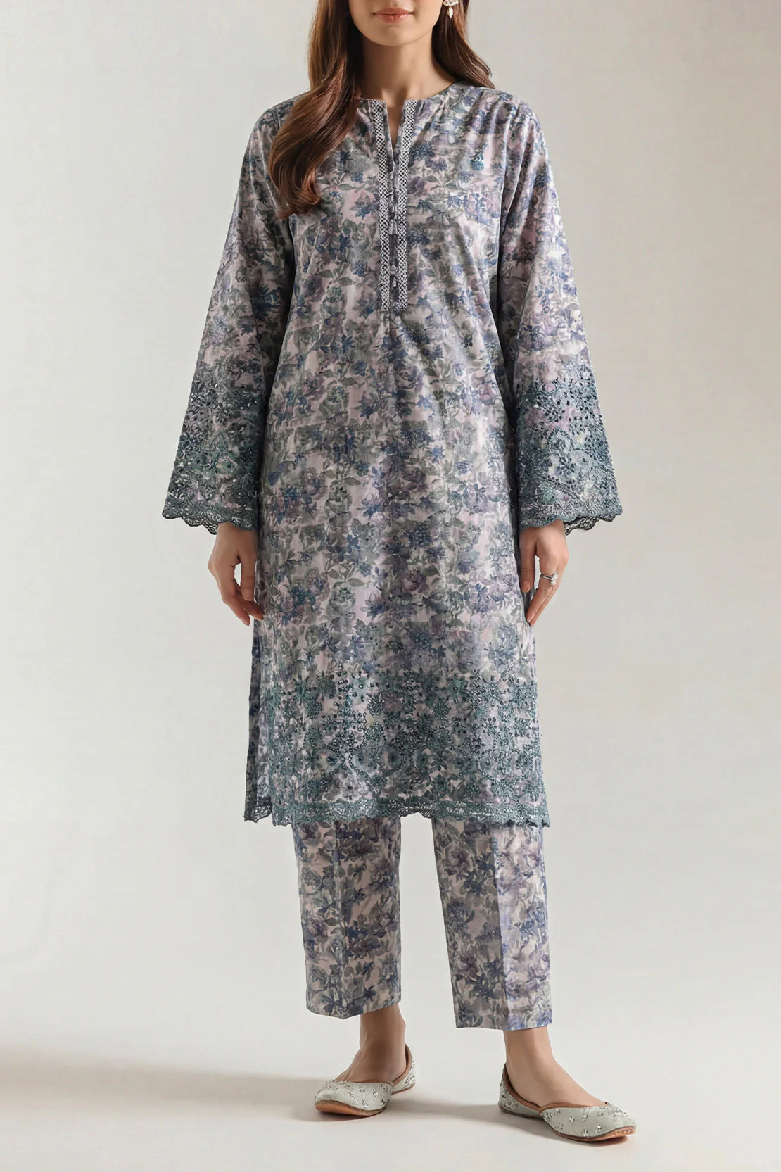 Printed Embroidered Self Strip Lawn Stitched 2 Piece (Shirt/Trouser) - Image 3