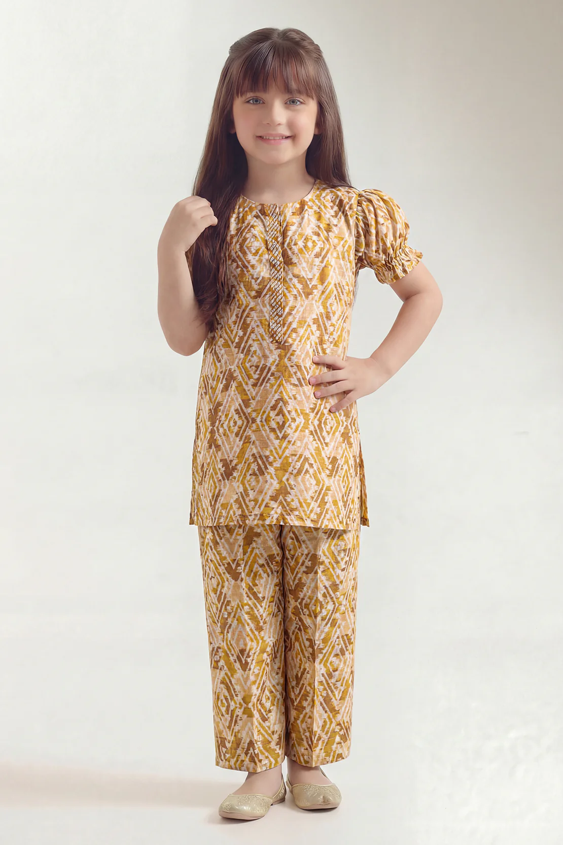 Printed Embroidered Self Strip Lawn Stitched 2 Piece (Shirt/Trouser) For Kids