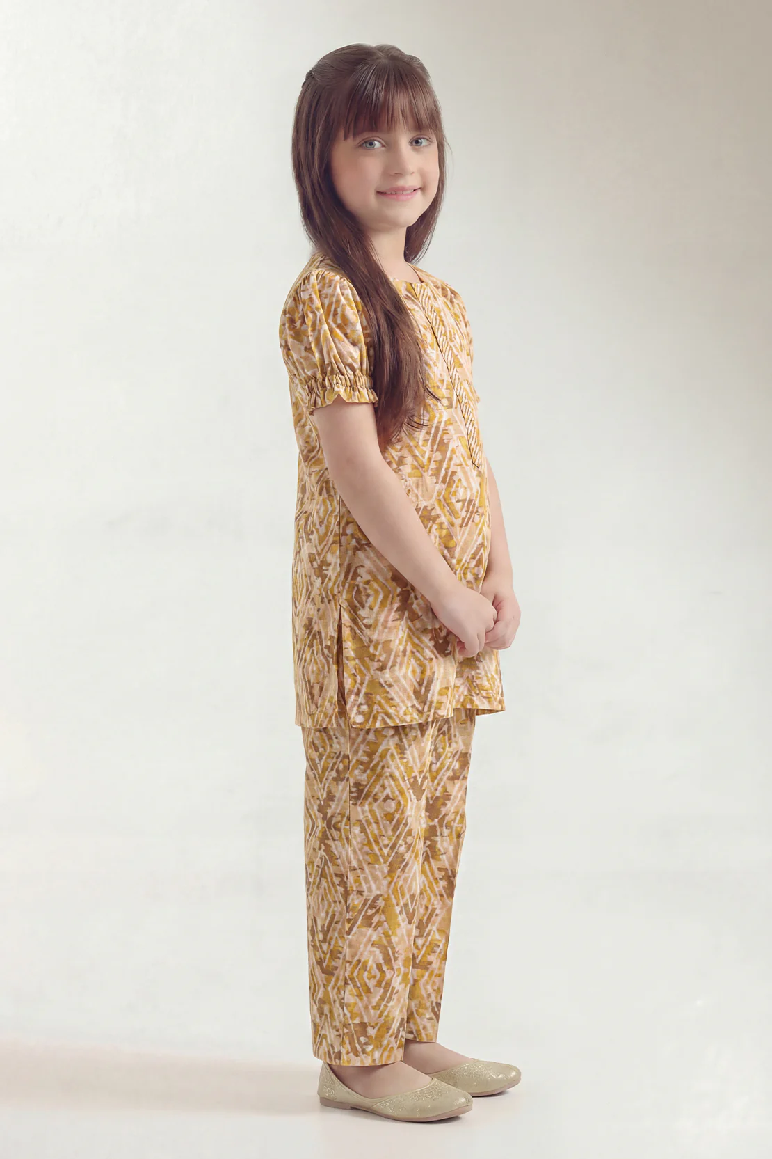 Printed Embroidered Self Strip Lawn Stitched 2 Piece (Shirt/Trouser) For Kids - Image 2