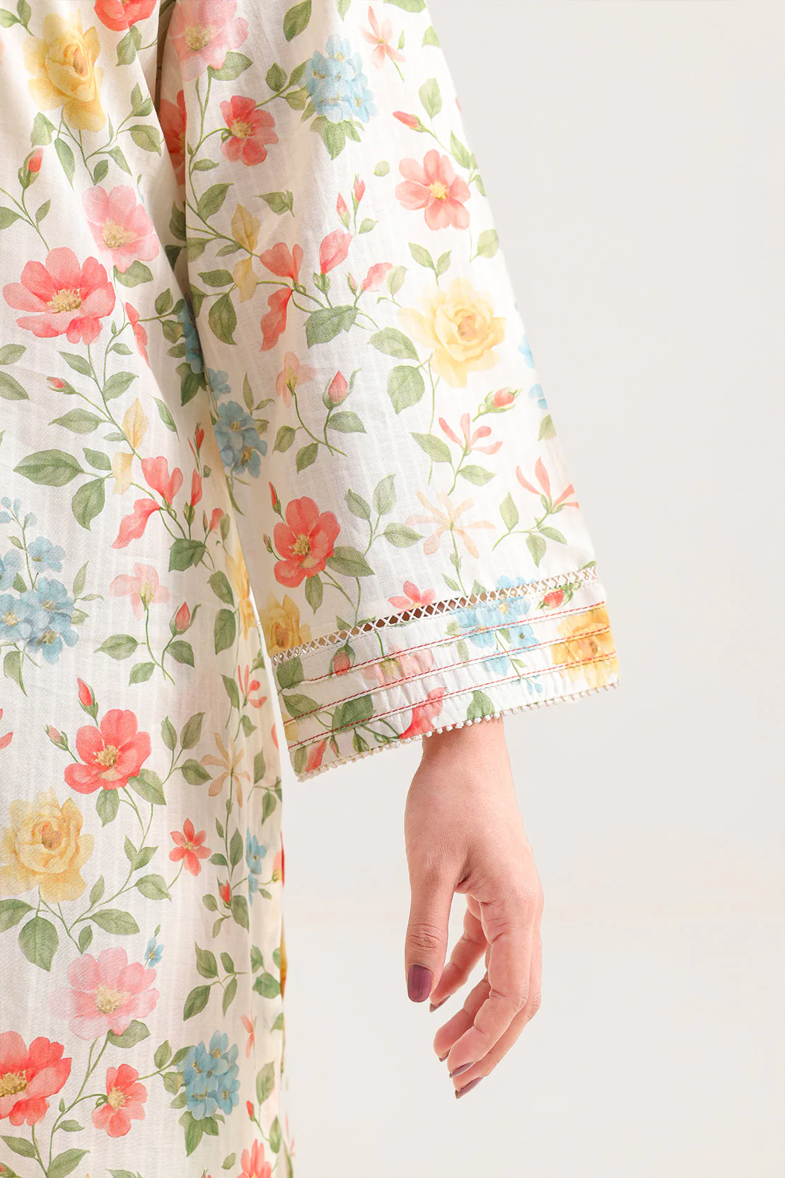 Printed Embroidered Self Strip Lawn Stitched 2 Piece (Shirt/Trouser) - Image 4