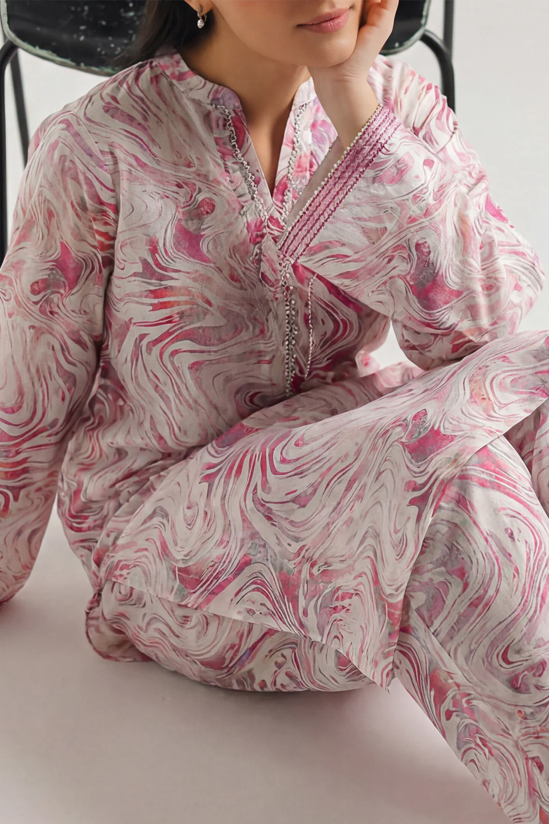 Printed Embroidered Self Strip Lawn Stitched 2 Piece (Shirt/Trouser)